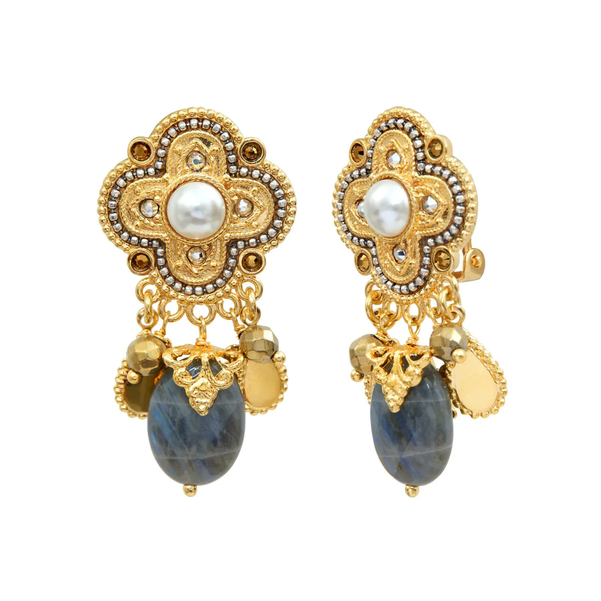 Boucles d'oreilles clips positano labradorite et cabochon nacré Gris POSITANO