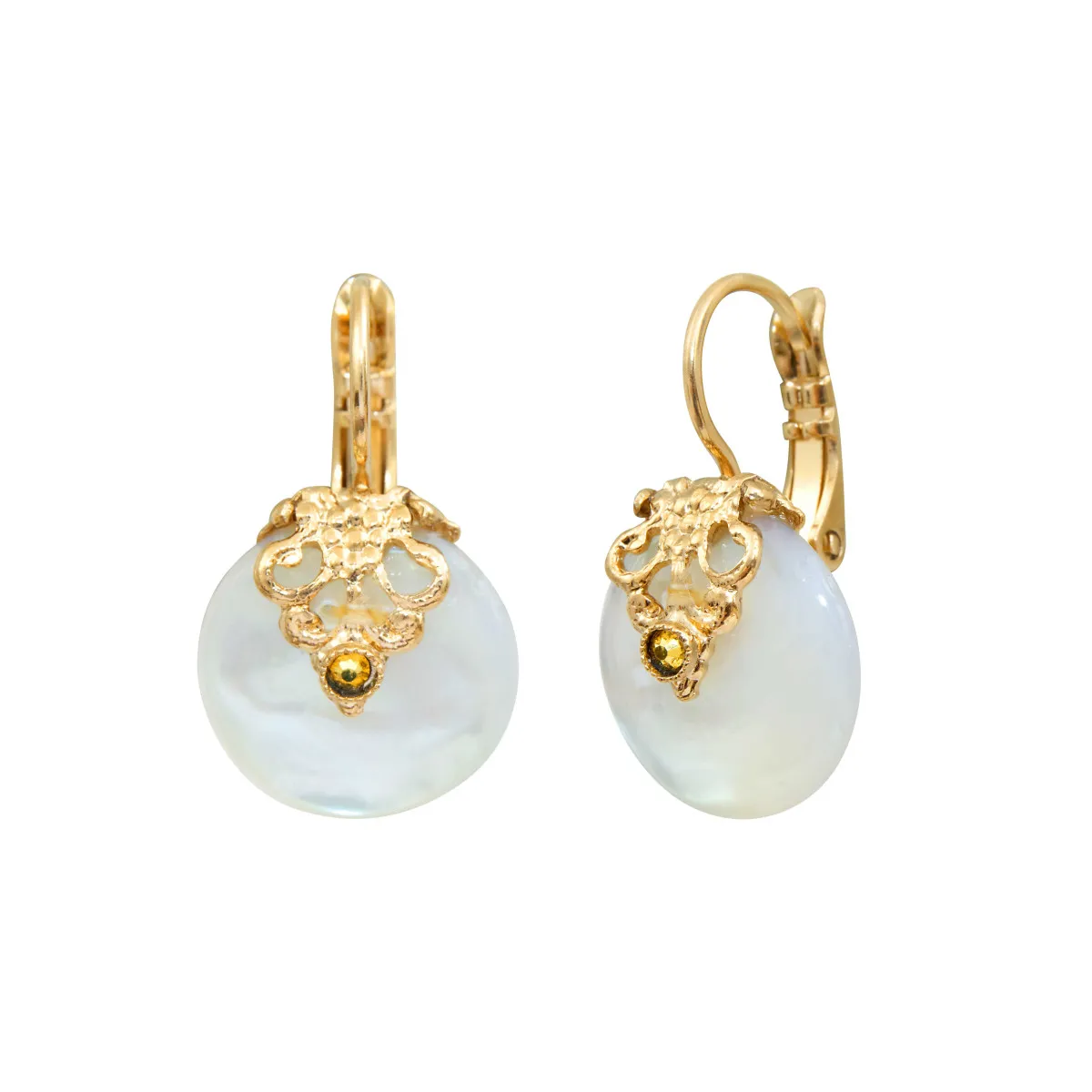 Boucles d'oreilles dormeuses positano nacre blanche hématite Blanc POSITANO