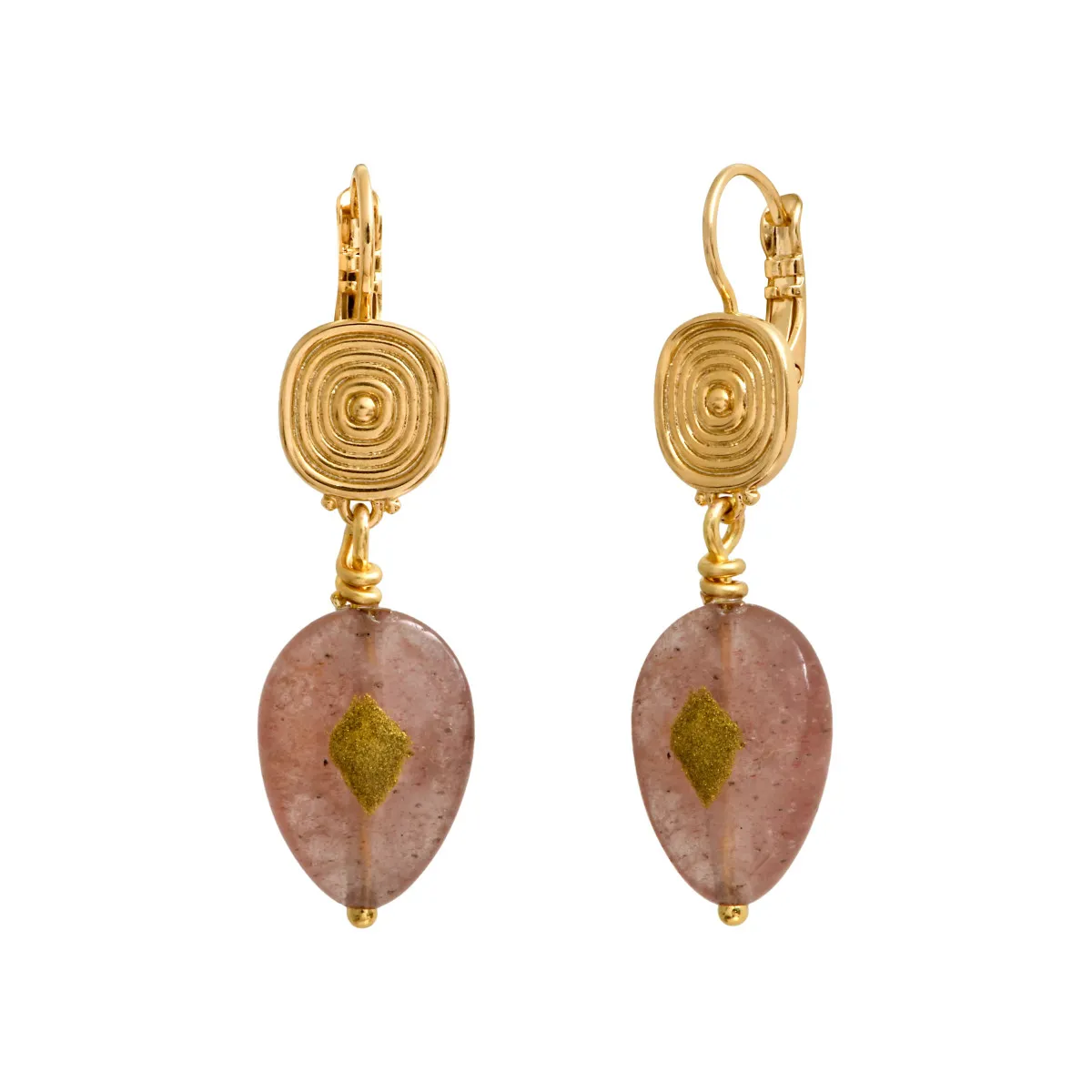 Boucles d'oreilles dormeuses babylone quartz fraise Rose BABYLONE