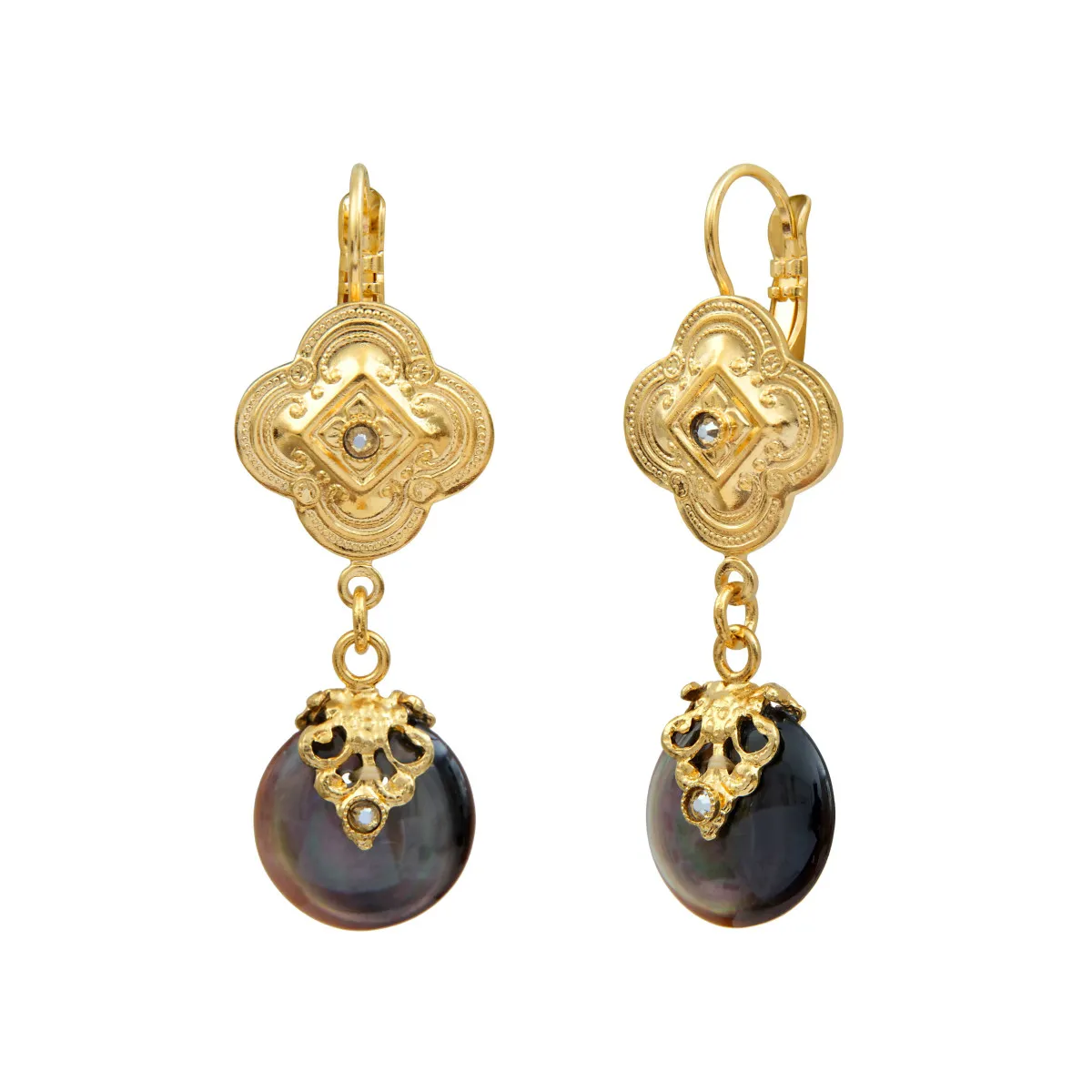 Boucles d'oreilles dormeuses positano nacre grise teintée et cristaux Gris POSITANO