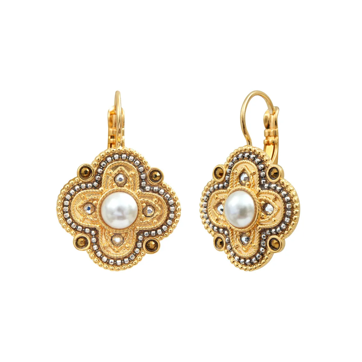 Boucles d'oreilles dormeuses positano cabochon nacré et cristaux Gris POSITANO