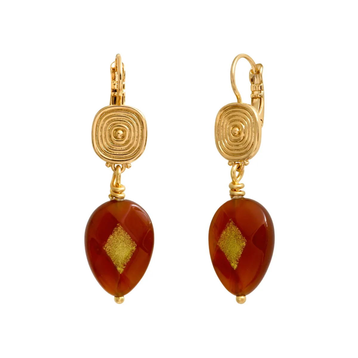 Boucles d'oreilles dormeuses babylone cornaline Orange BABYLONE