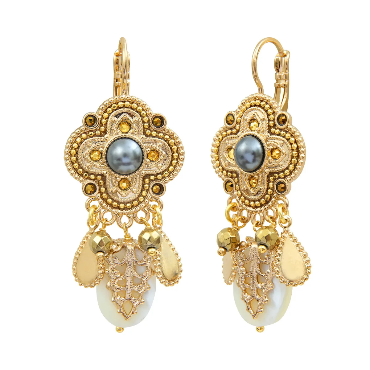 Boucles d'oreilles dormeuses positano nacre et cabochon nacré Blanc POSITANO