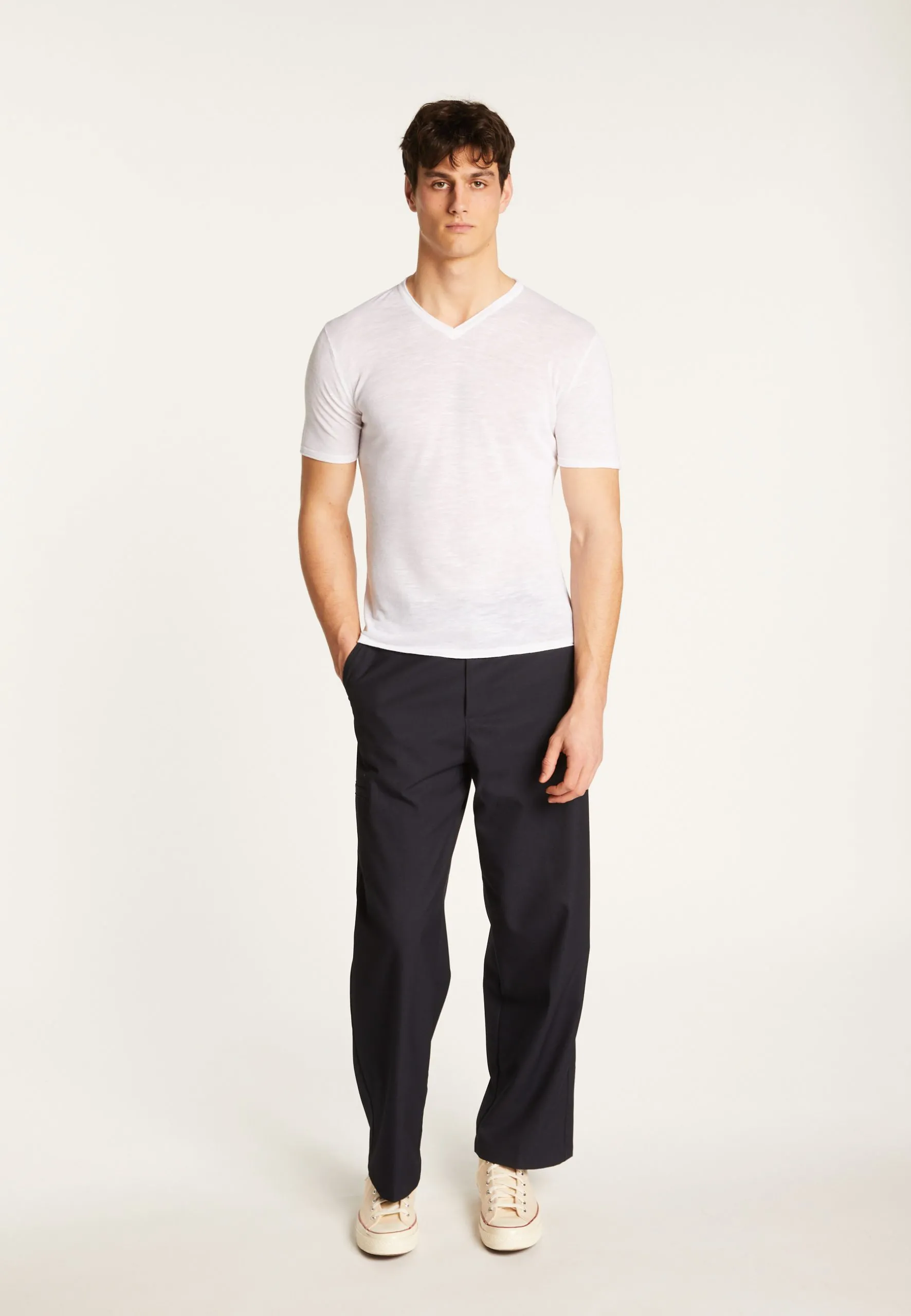 T-shirt col v en lin flammé Blanc REUBEN