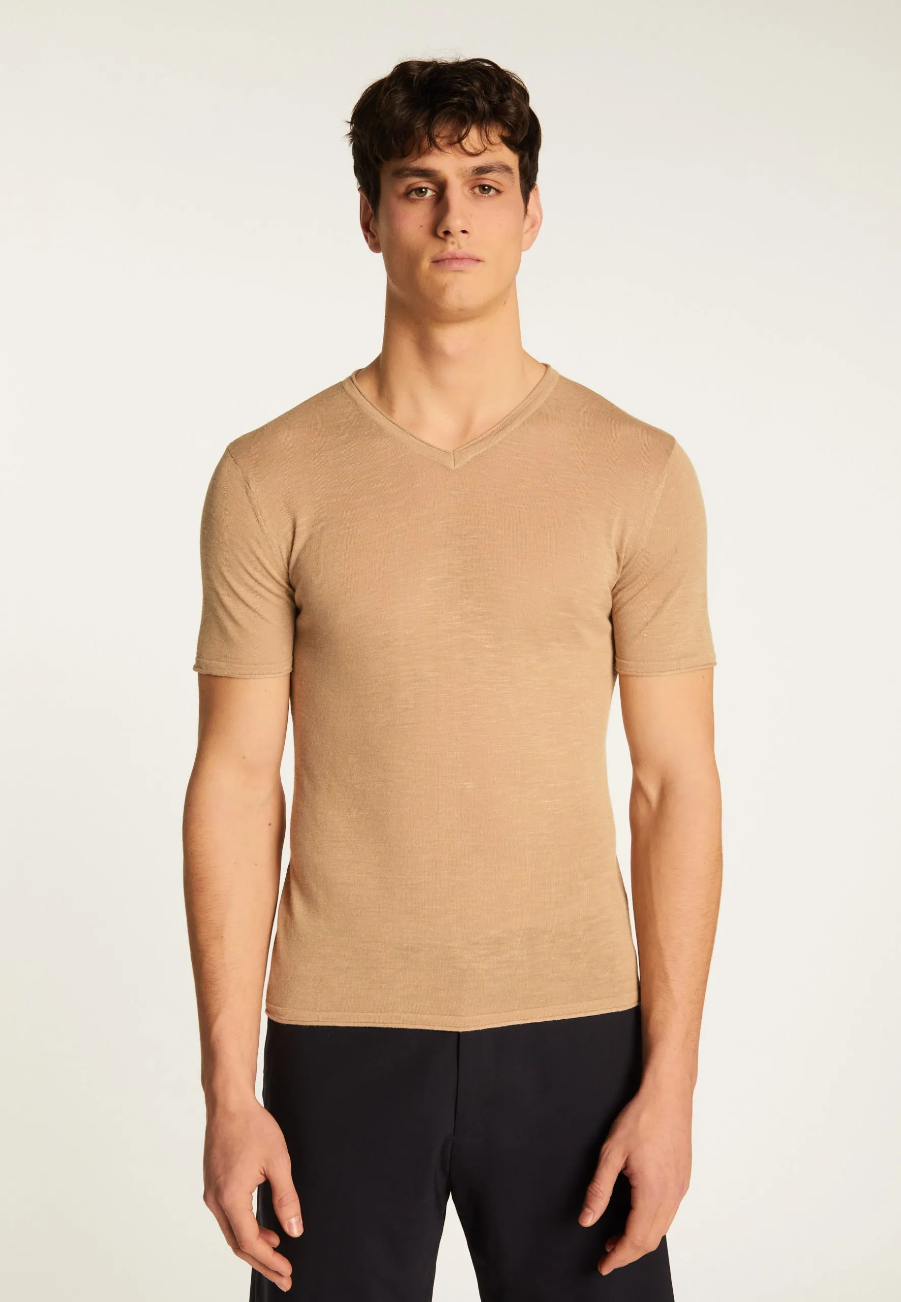 T-shirt col v en lin flammé Beige REUBEN