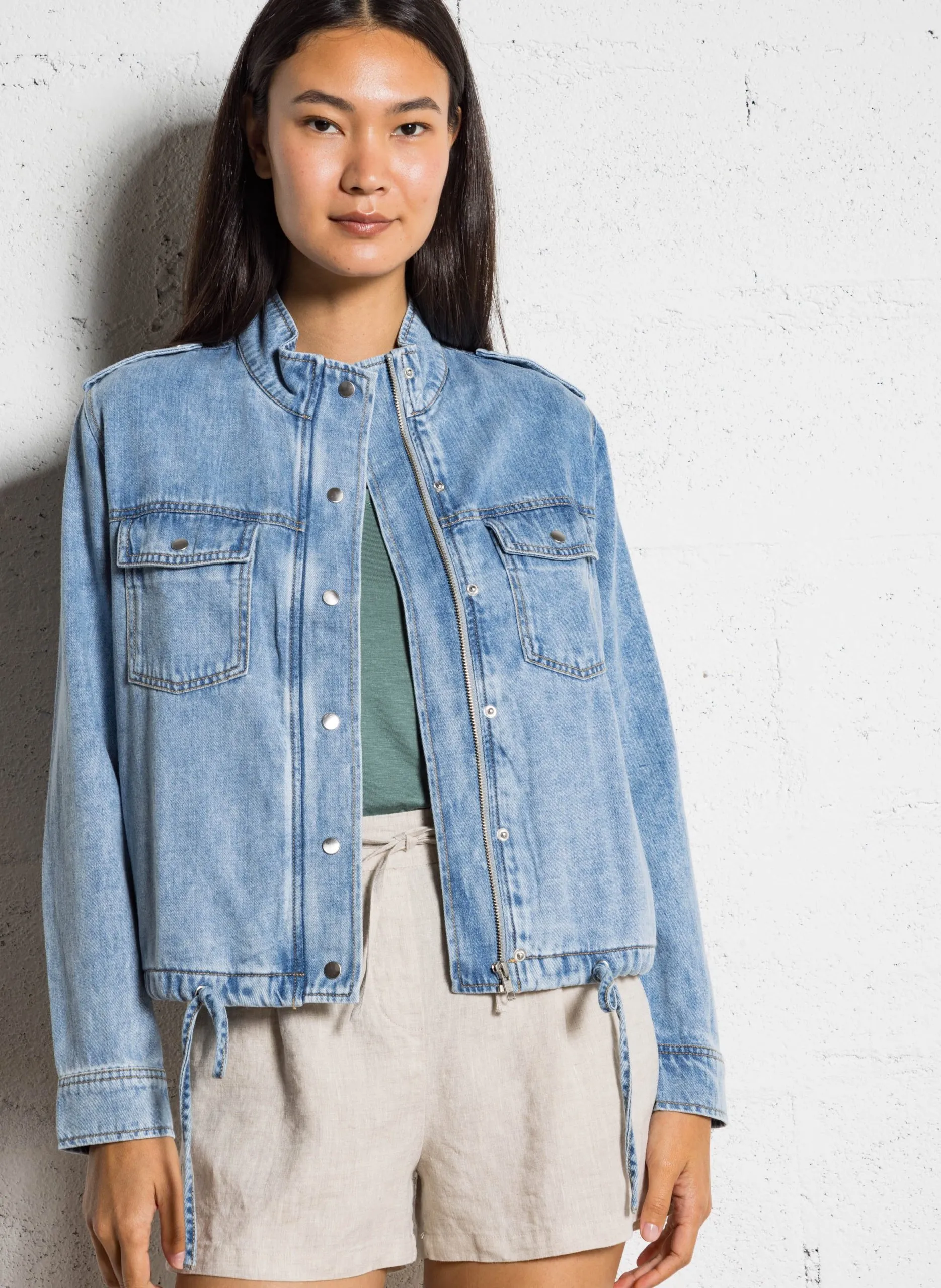 Veste col montant en coton mélangé Bleu COLLINS