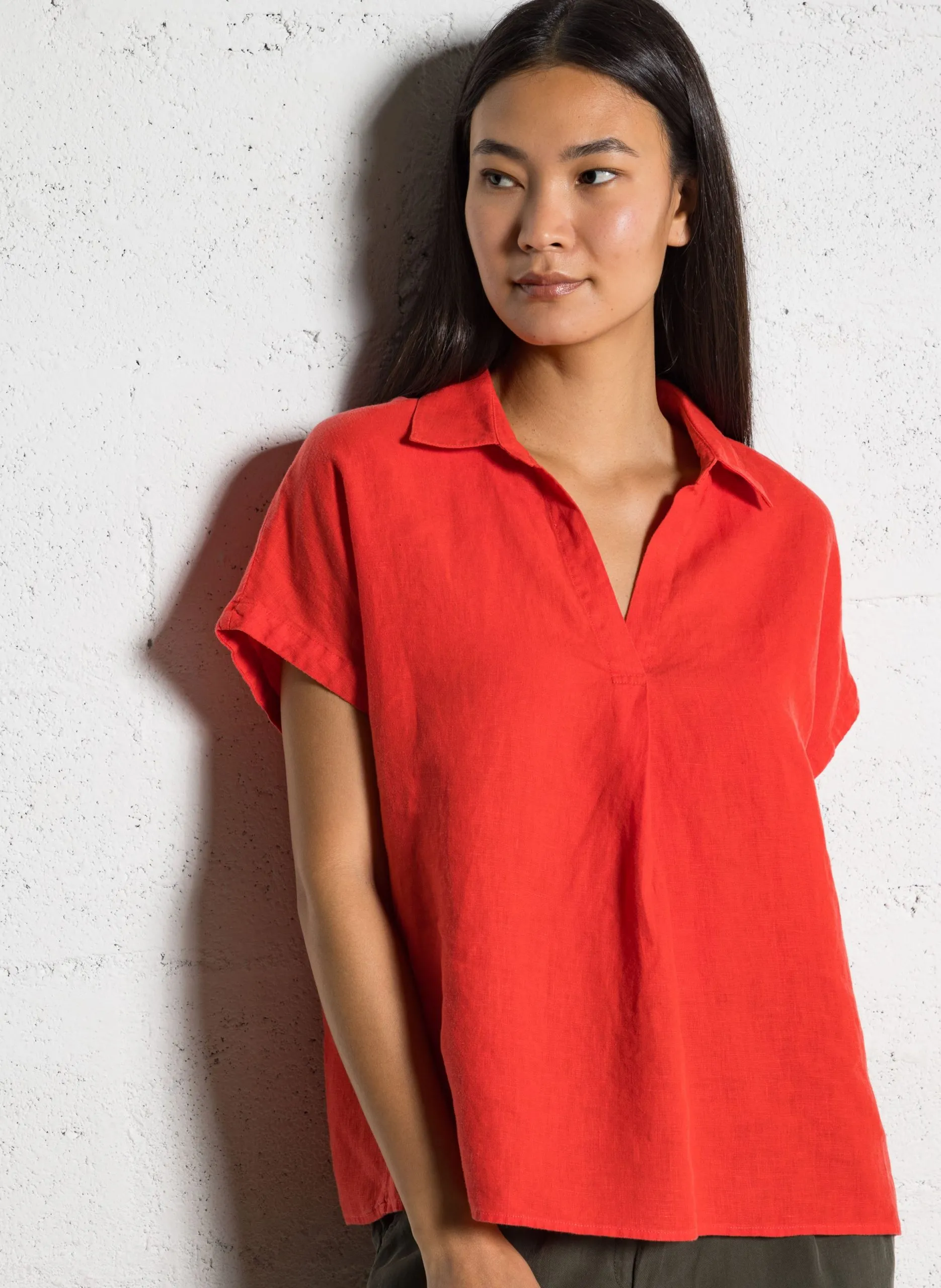 Top ample en lin Rouge TAMINA