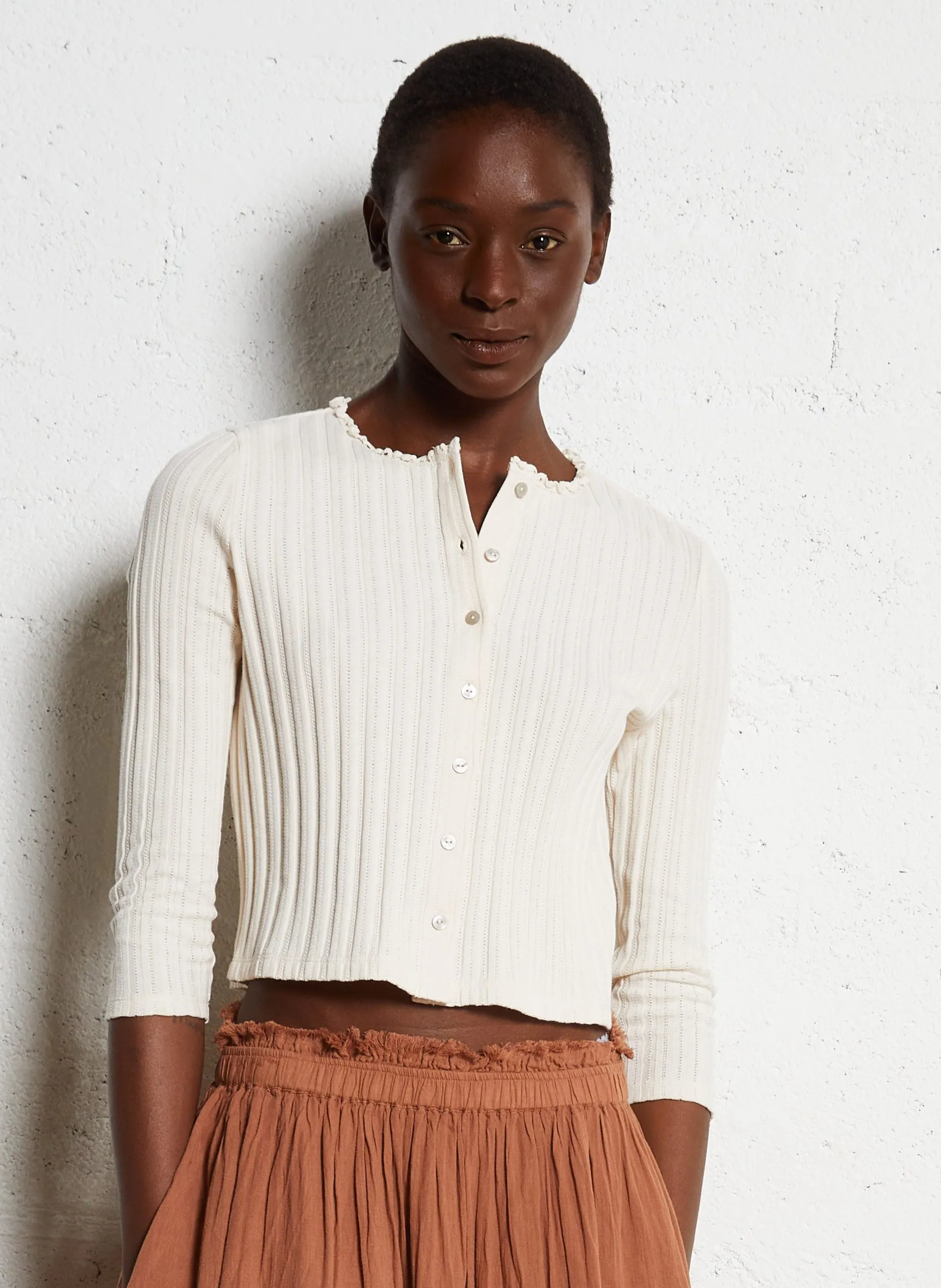 Cardigan ajusté en coton Blanc TARDES