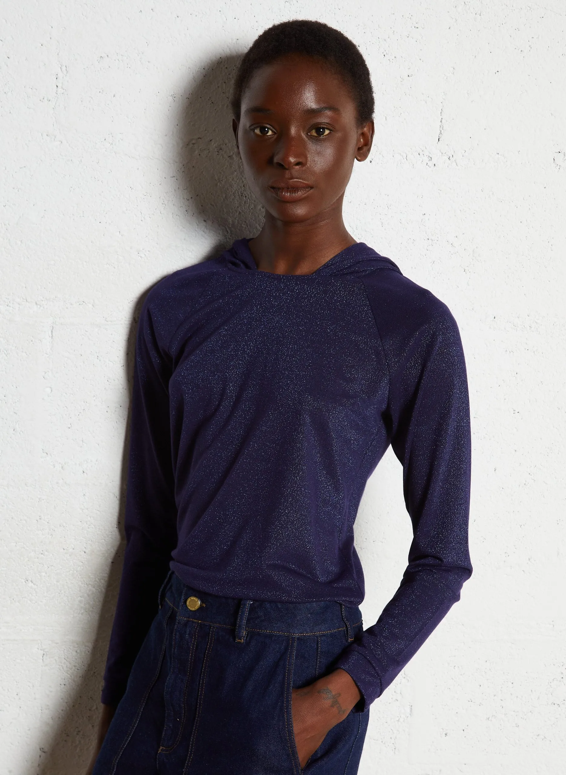 Tee-shirt à capuche en maille irisée Bleu MARA