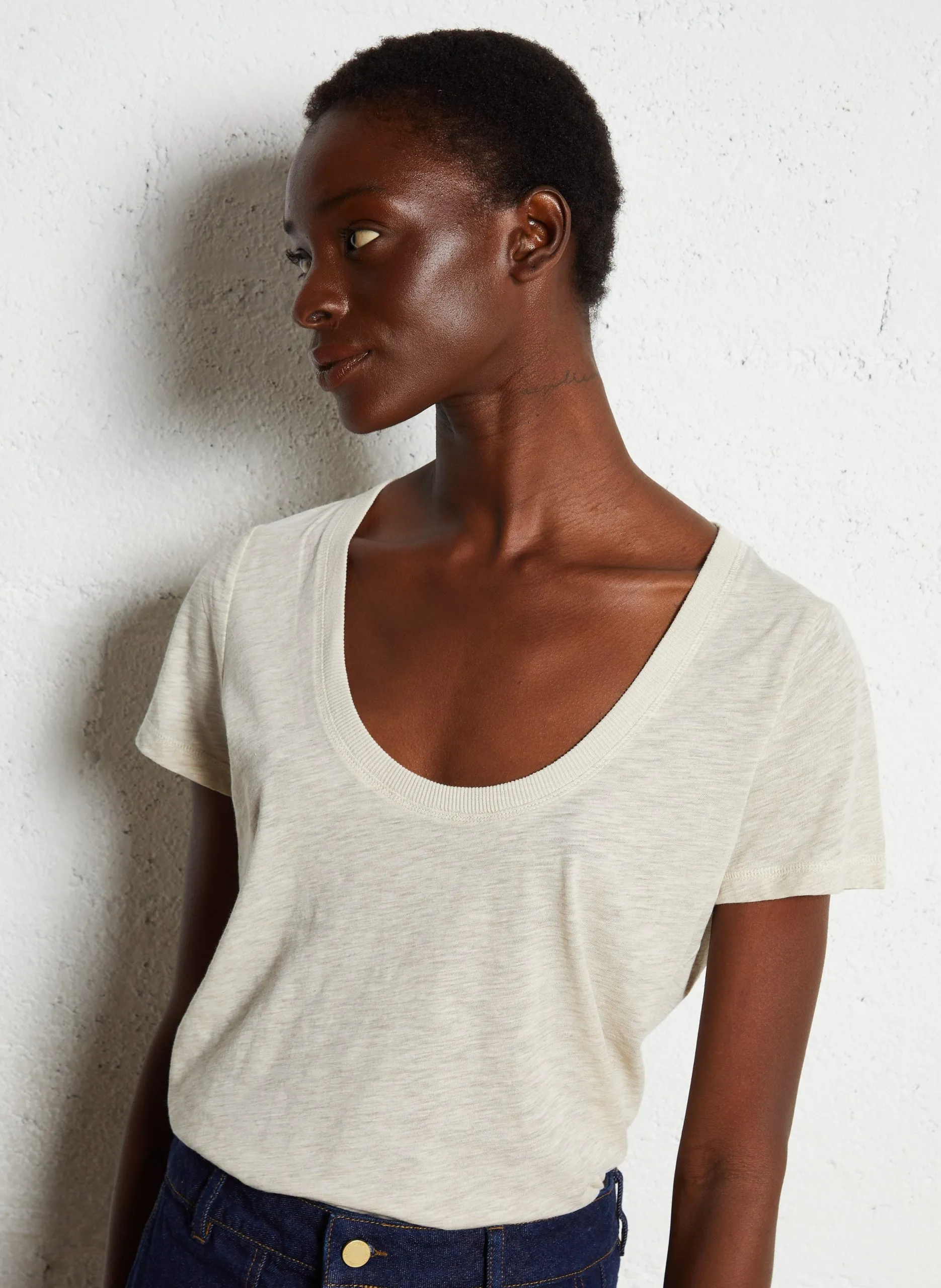 Tee-shirt manches courtes en coton flammé Beige TYA