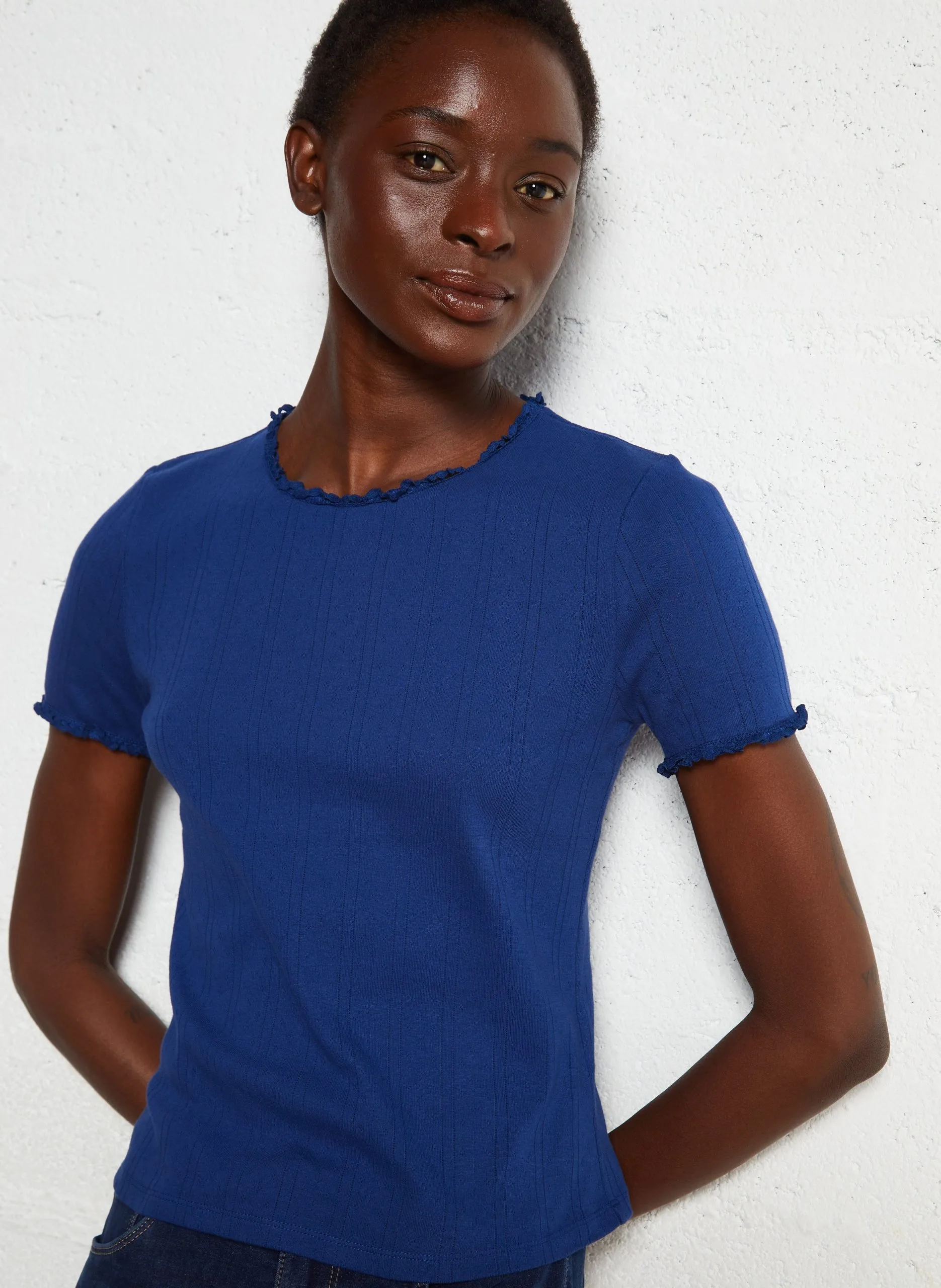 Tee-shirt col rond en coton bio Bleu TONINO