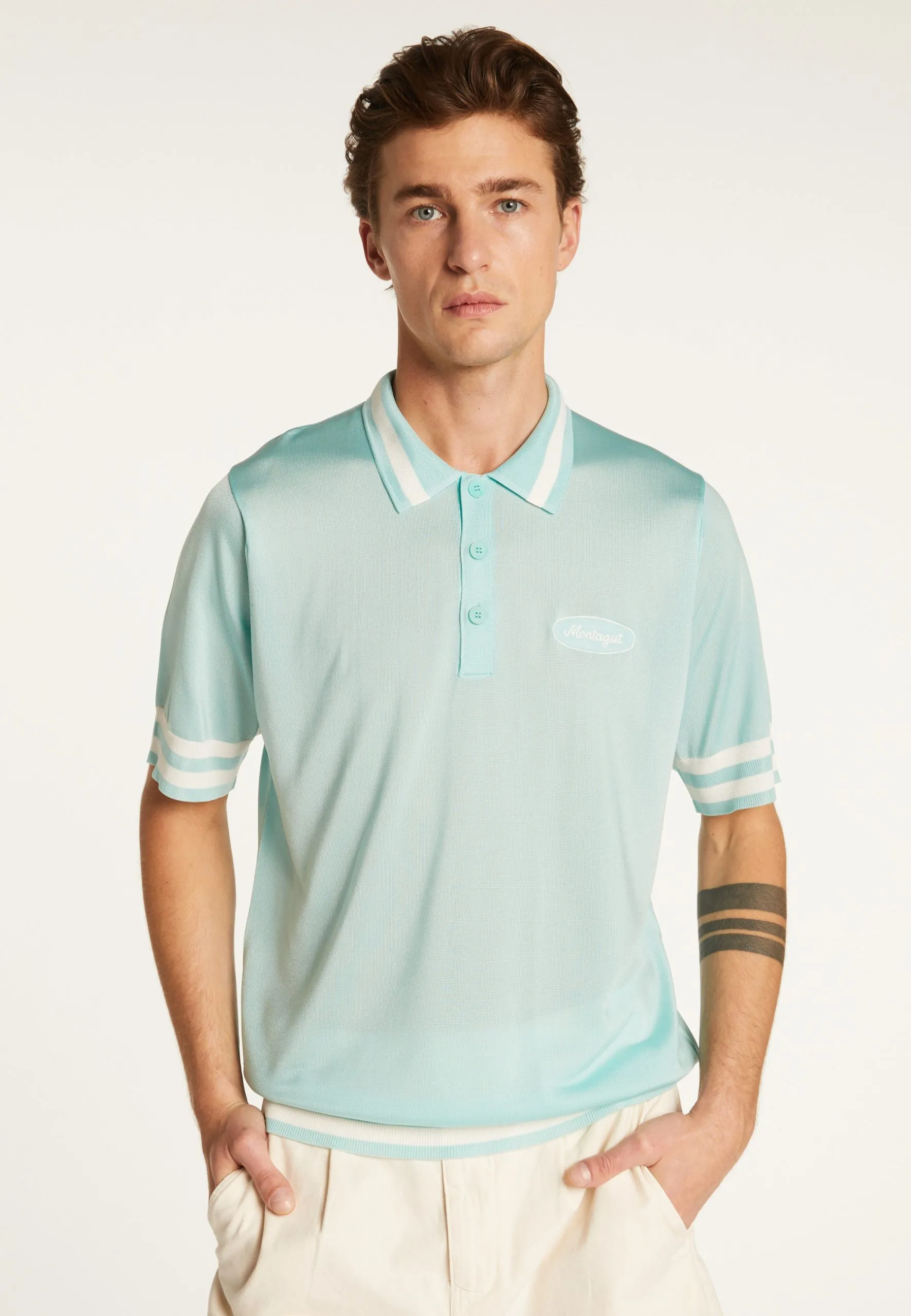 Polo en fil lumière et rayures Vert MONTMARTRE