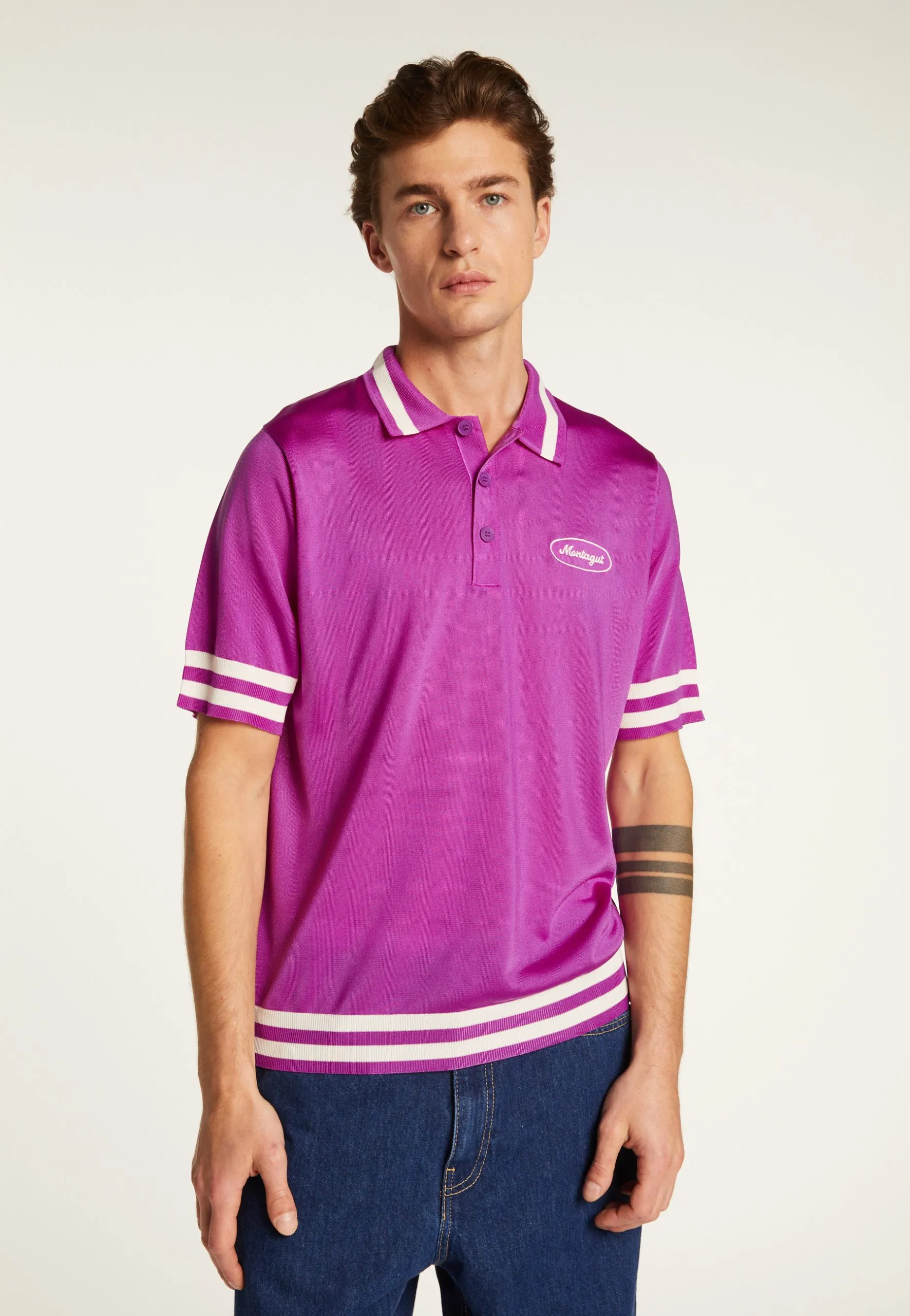 Polo en fil lumière et rayures Violet MONTMARTRE