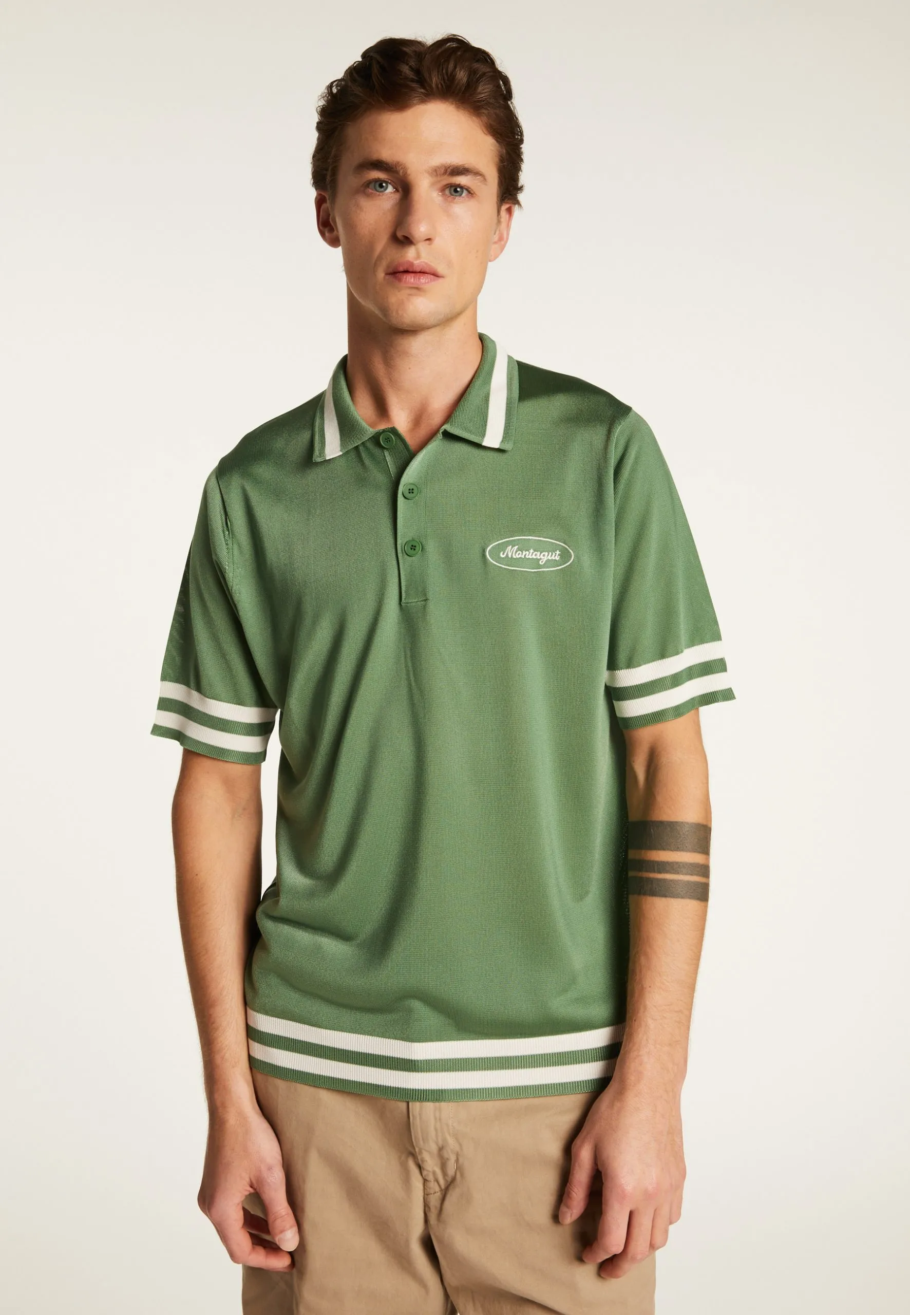 Polo en fil lumière et rayures Kaki MONTMARTRE