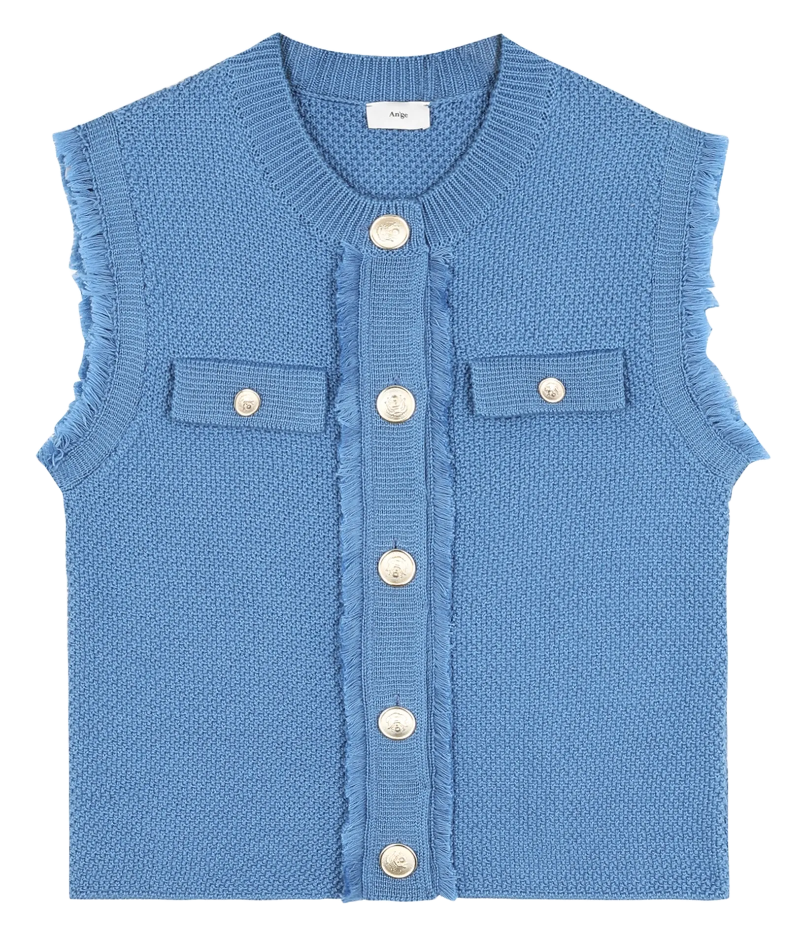 Cardigan sans manches boutonné Bleu LEVAYANI