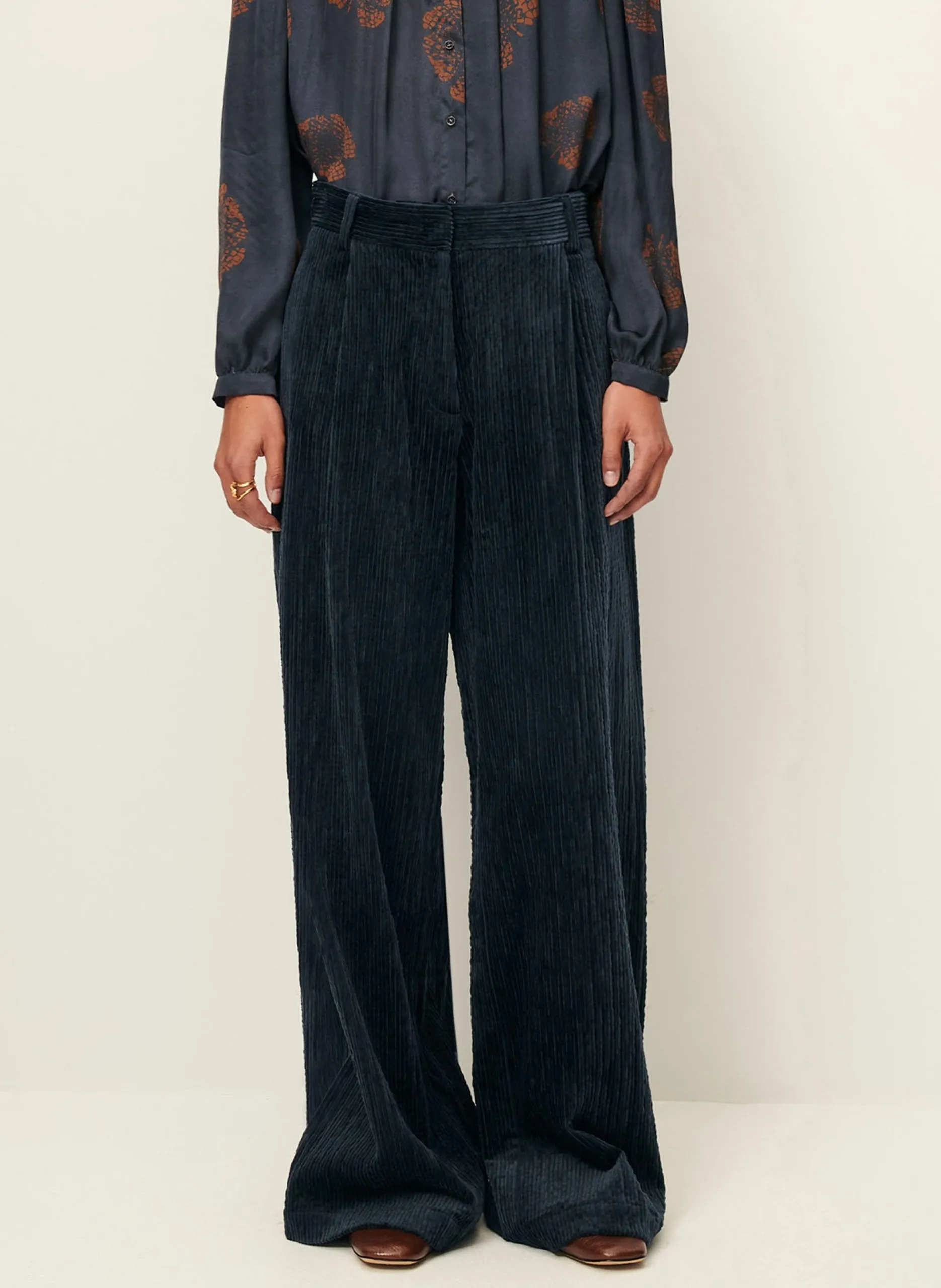 Pantalon large en velours côtelé Bleu PASEO