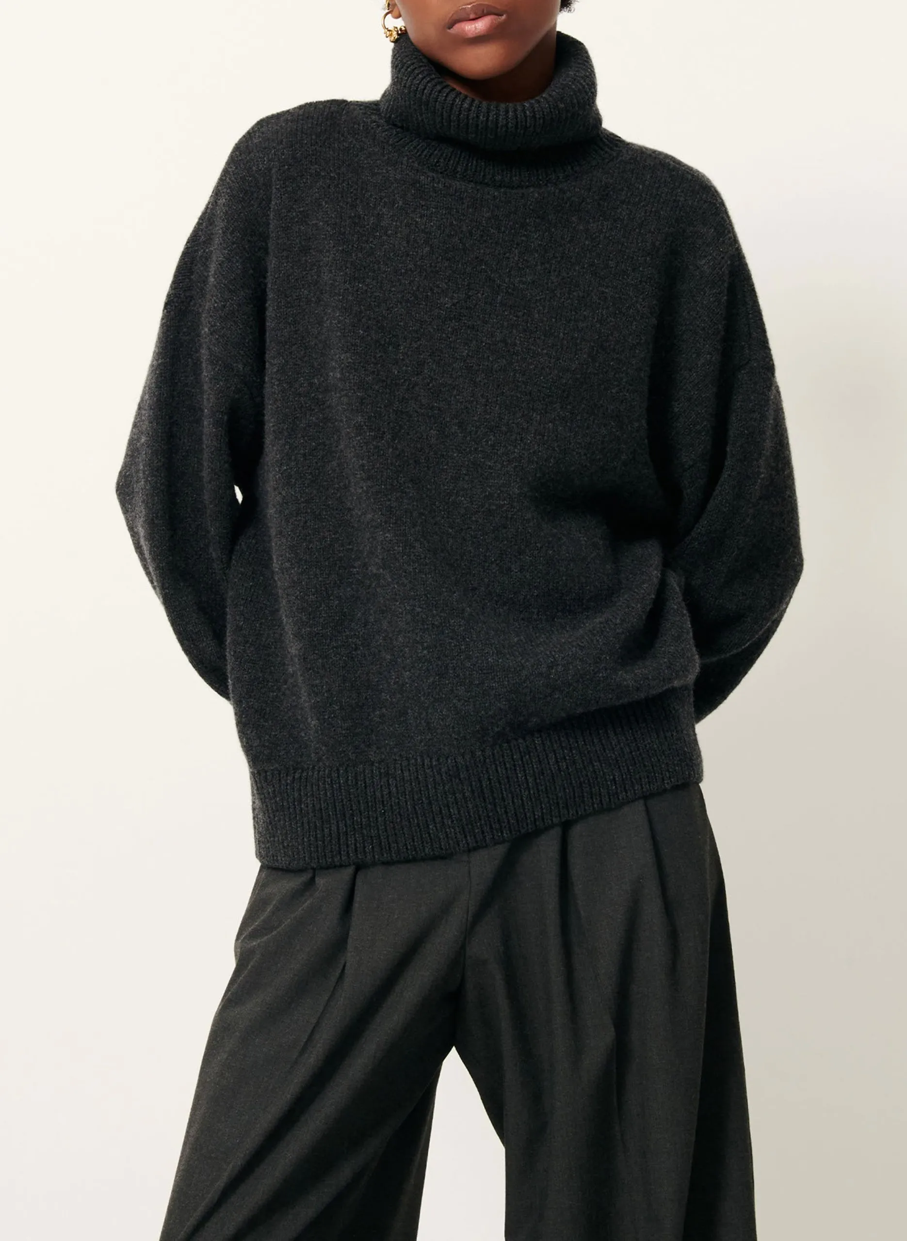 Pull oversize col roulé en laine et cachemire Gris NIKO