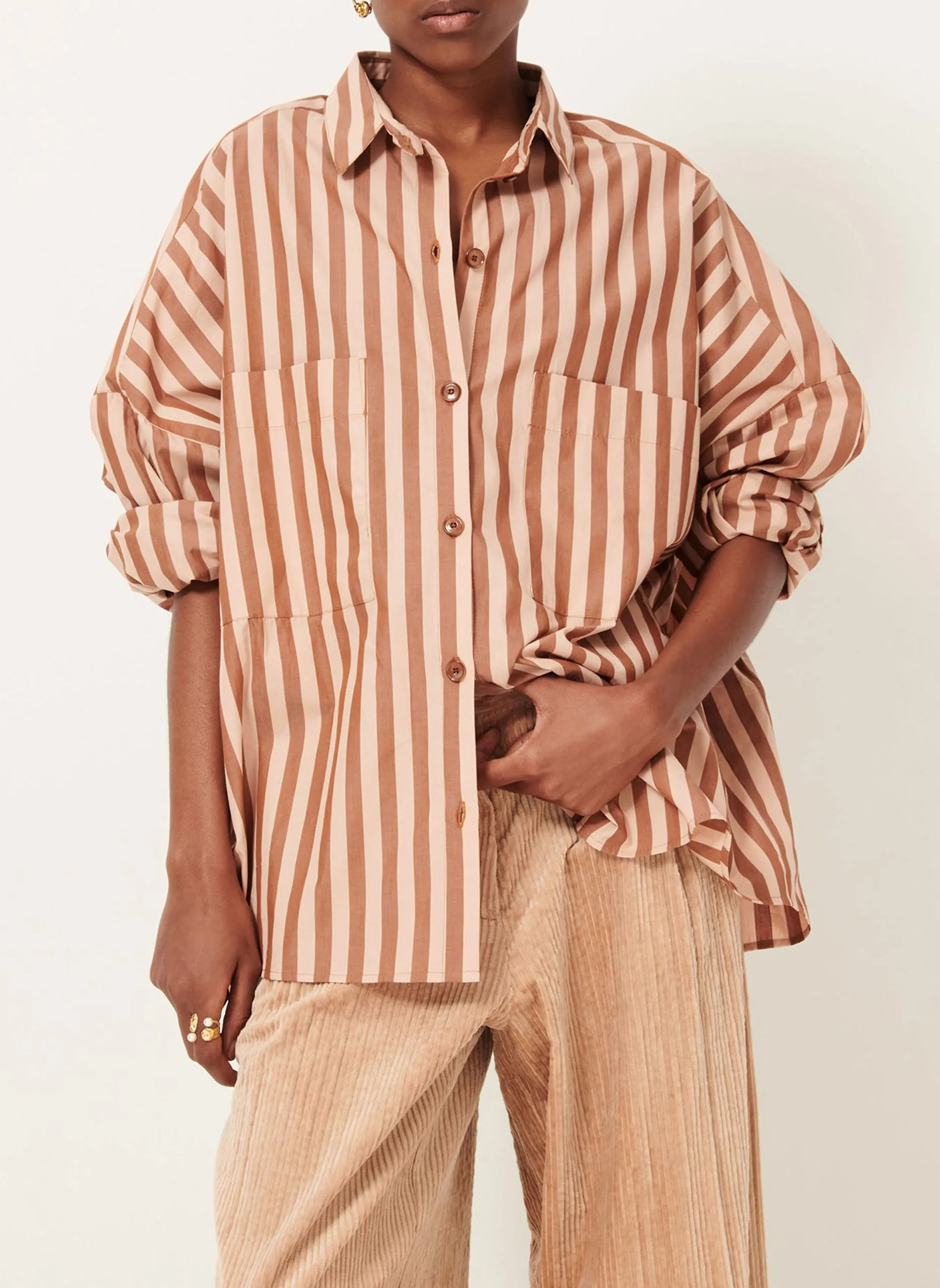 Chemise col classique en coton Marron FONTANIA