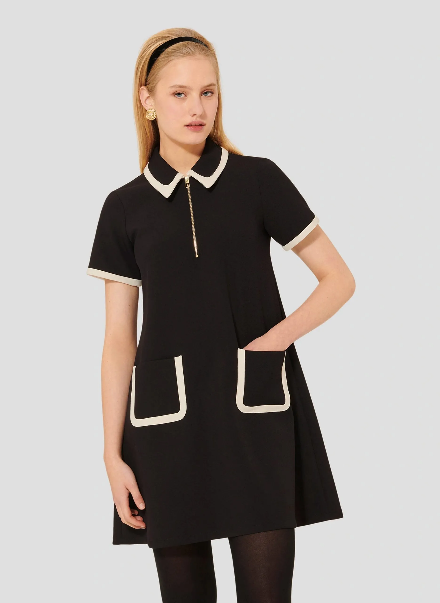 Robe courte col chemise Noir RUBINA