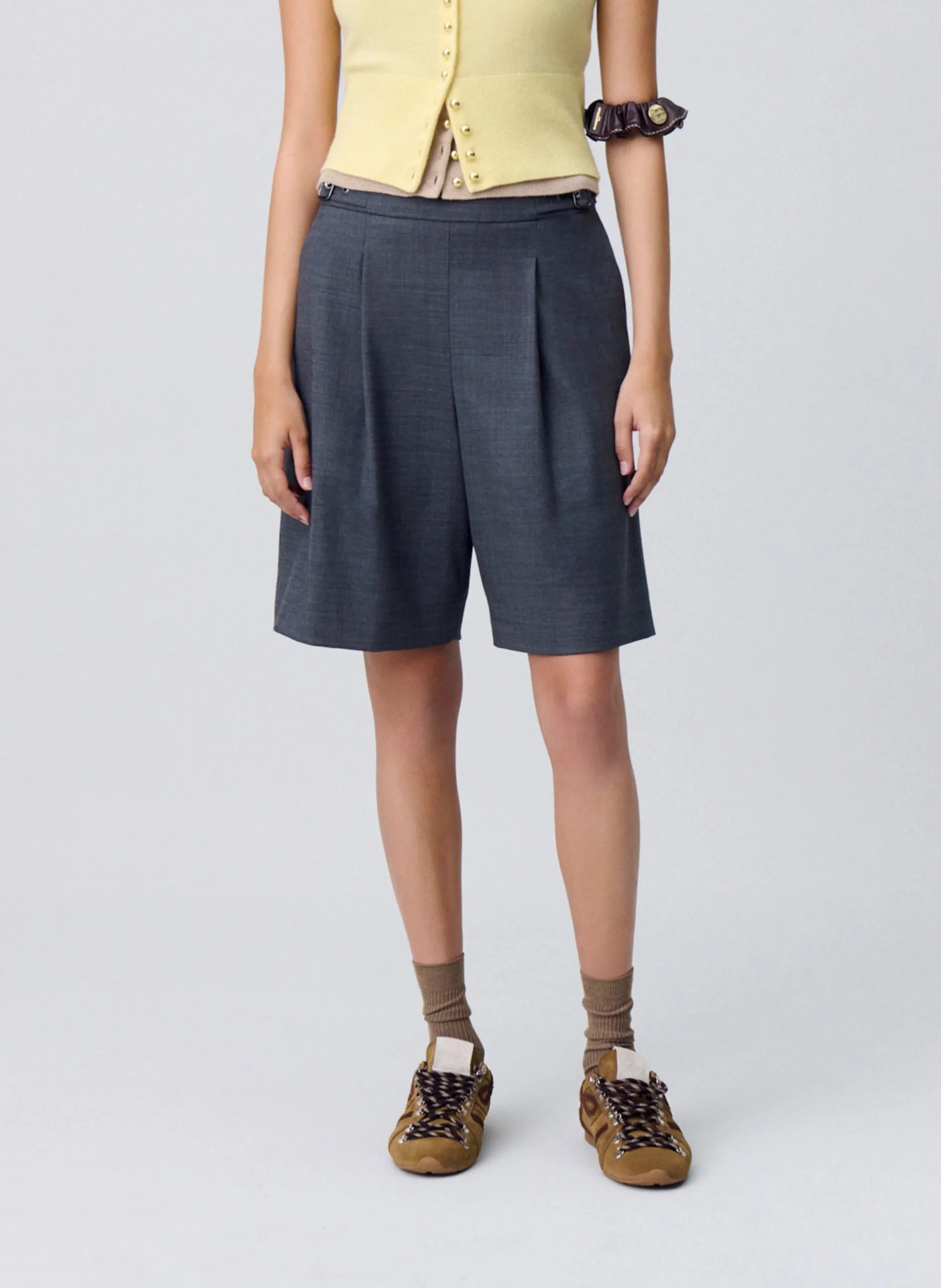 Bermuda large en laine mélangée Gris