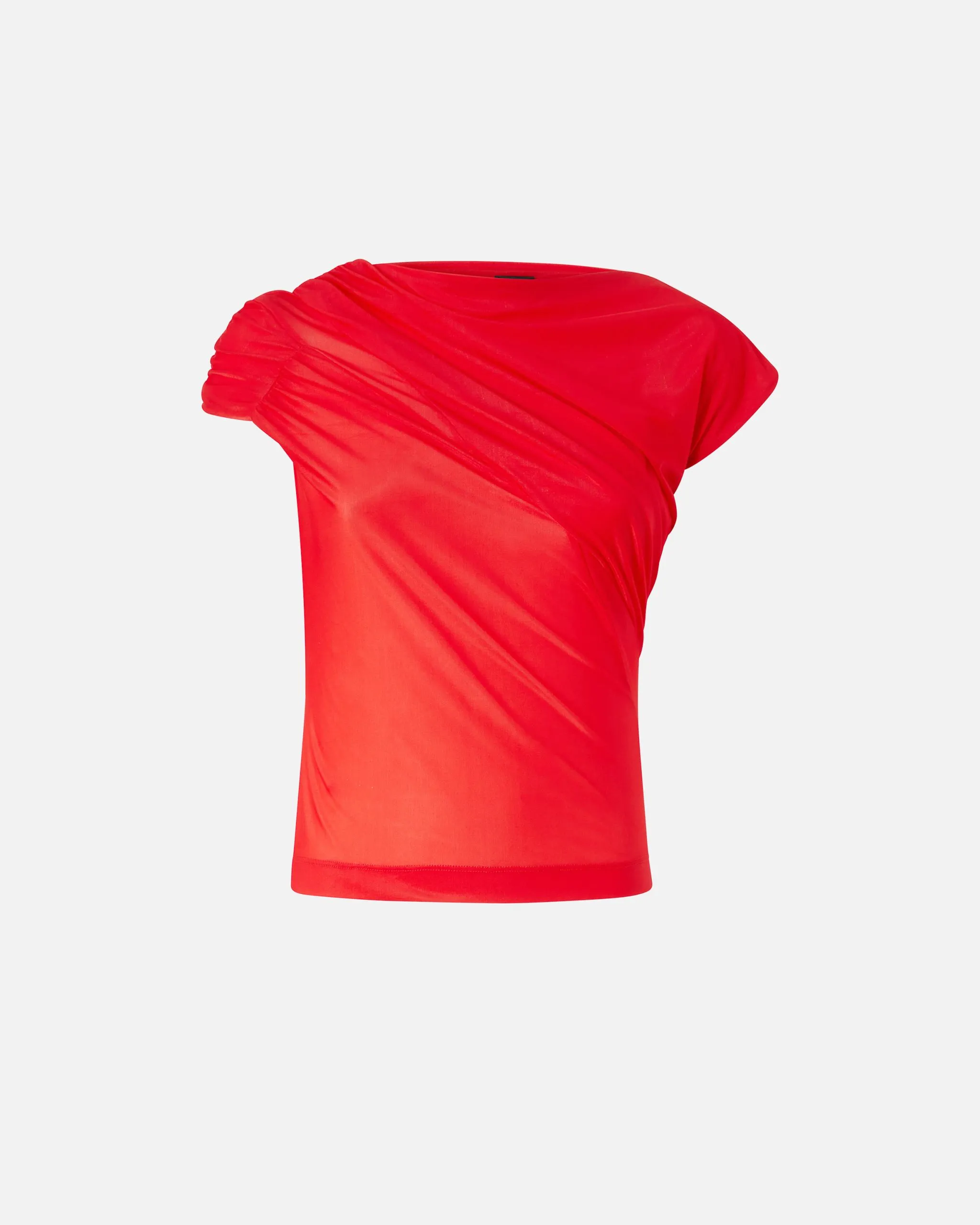 T-shirt asymétrique en jersey translucide Rouge