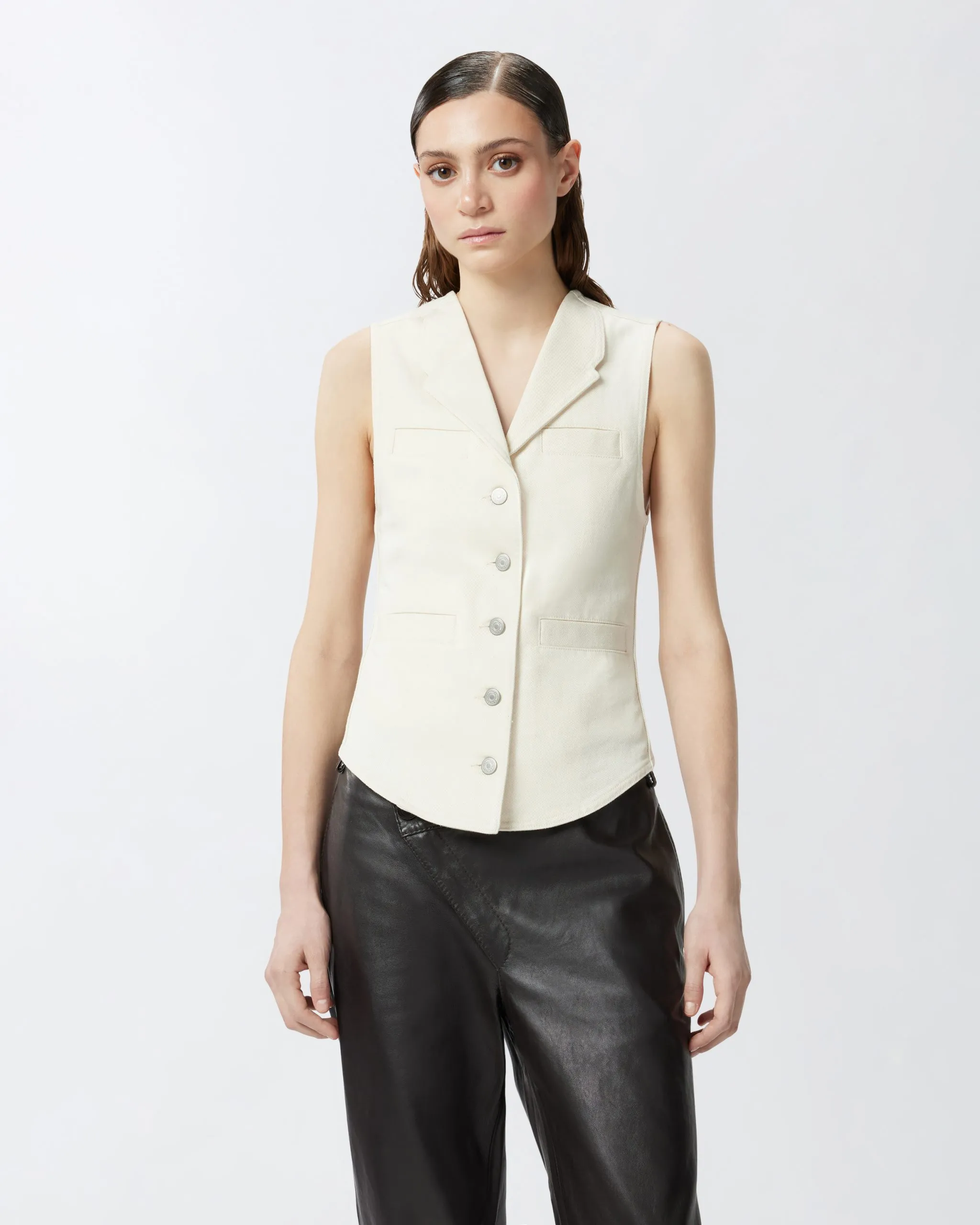 Reimagine pinko x patrick mcdowell gilet ajusté en jean Beige