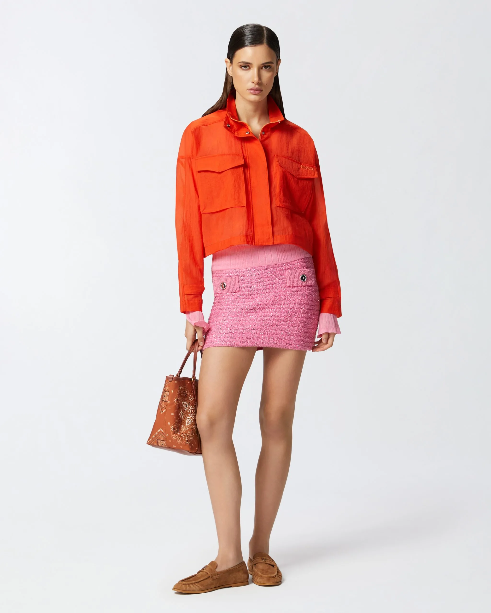 Mini-jupe en natté à paillettes Rose