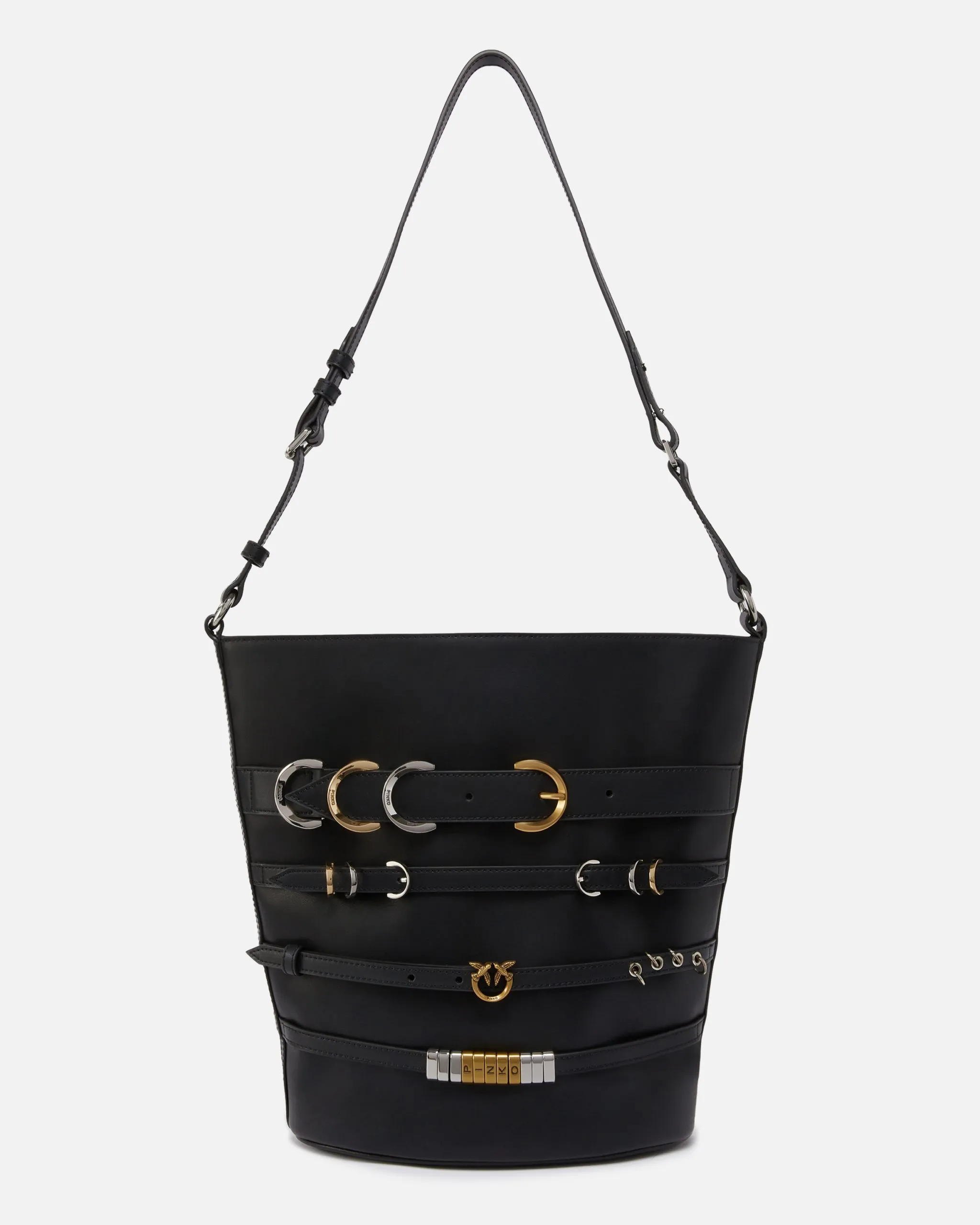 Grand sac seau en cuir à lanières Multicolore