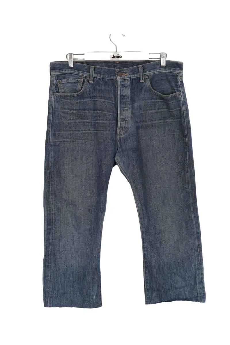 Jean droit court en coton Bleu