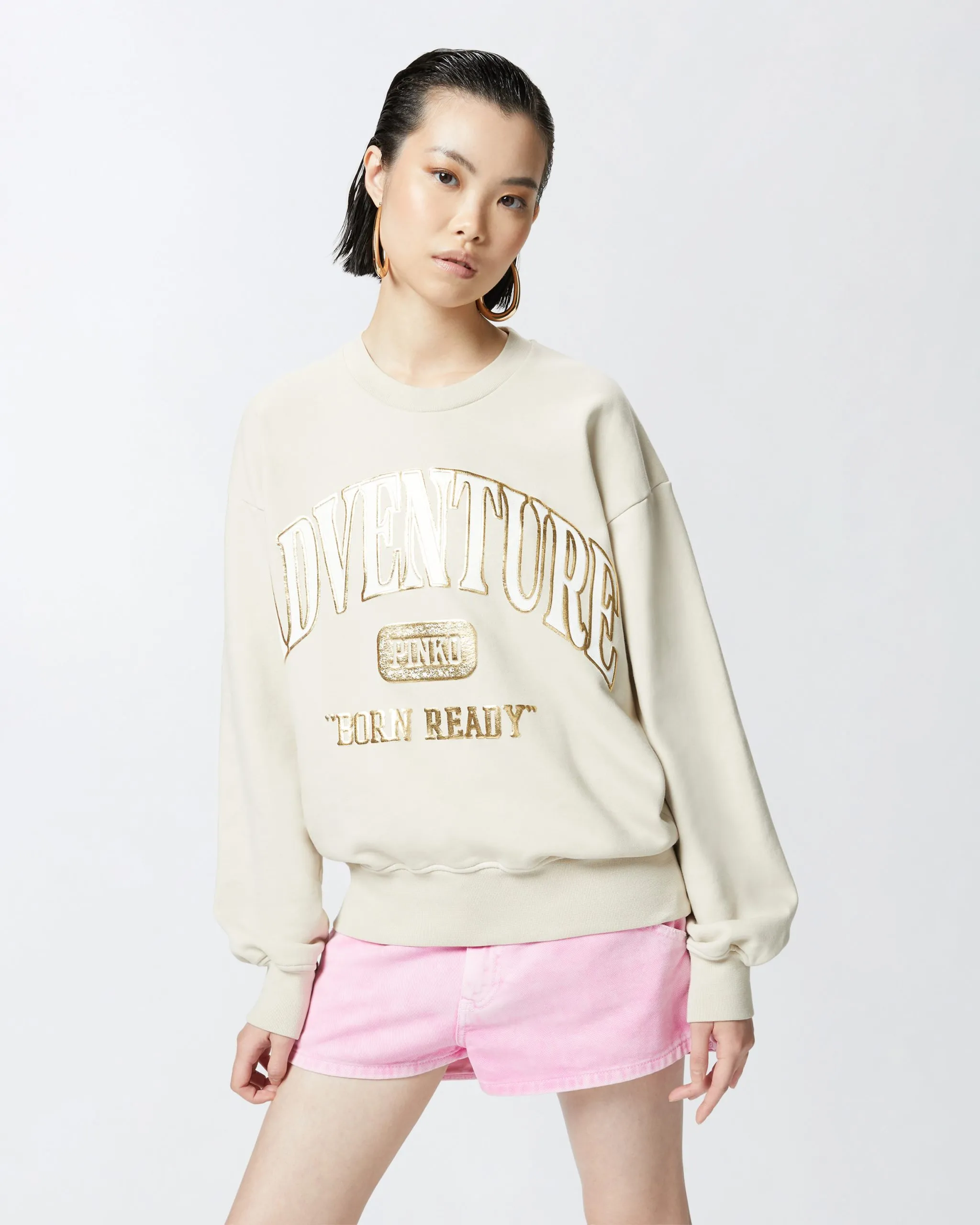 Sweat-shirt pinko adventure à paillettes Beige