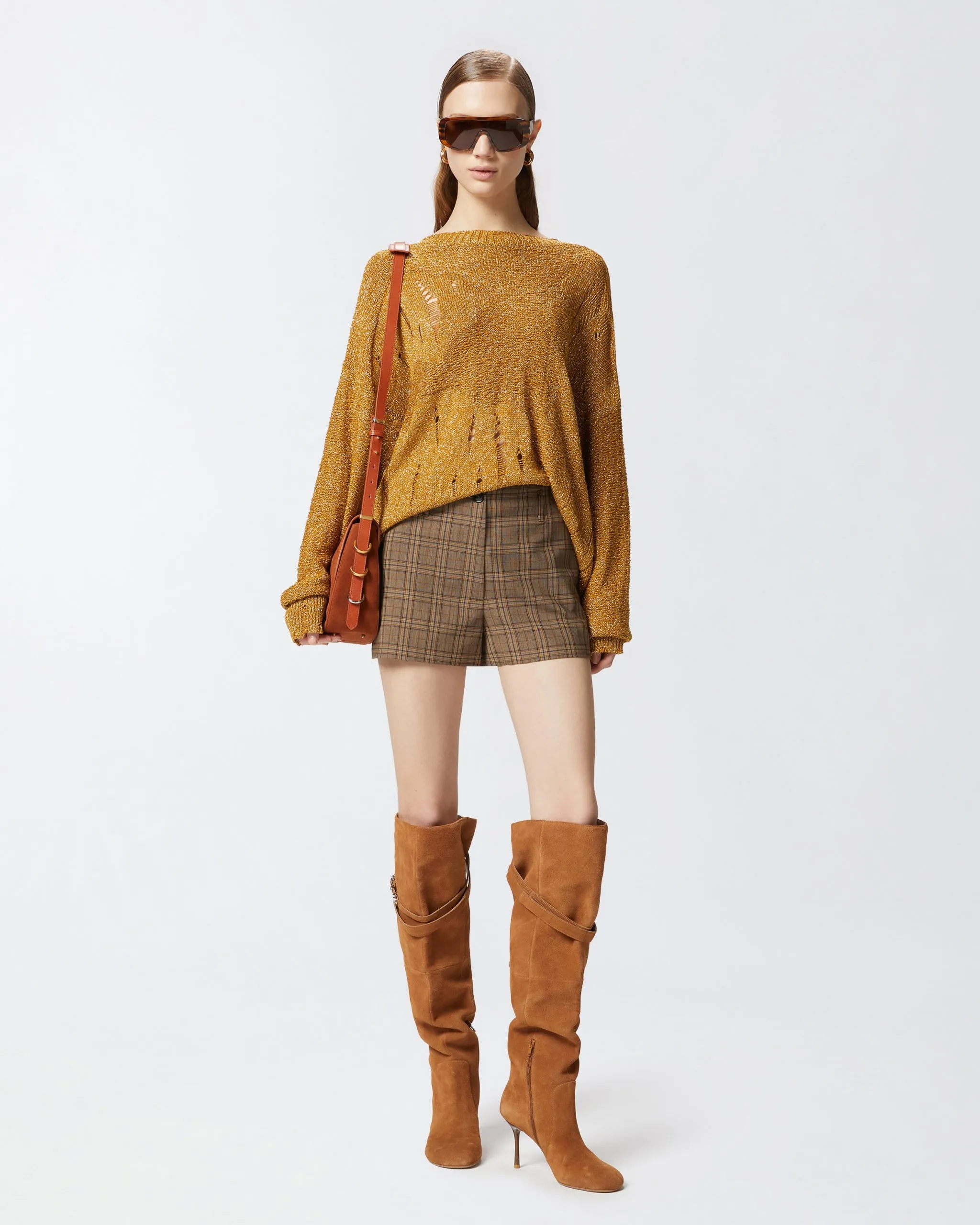 Short large à carreaux Marron