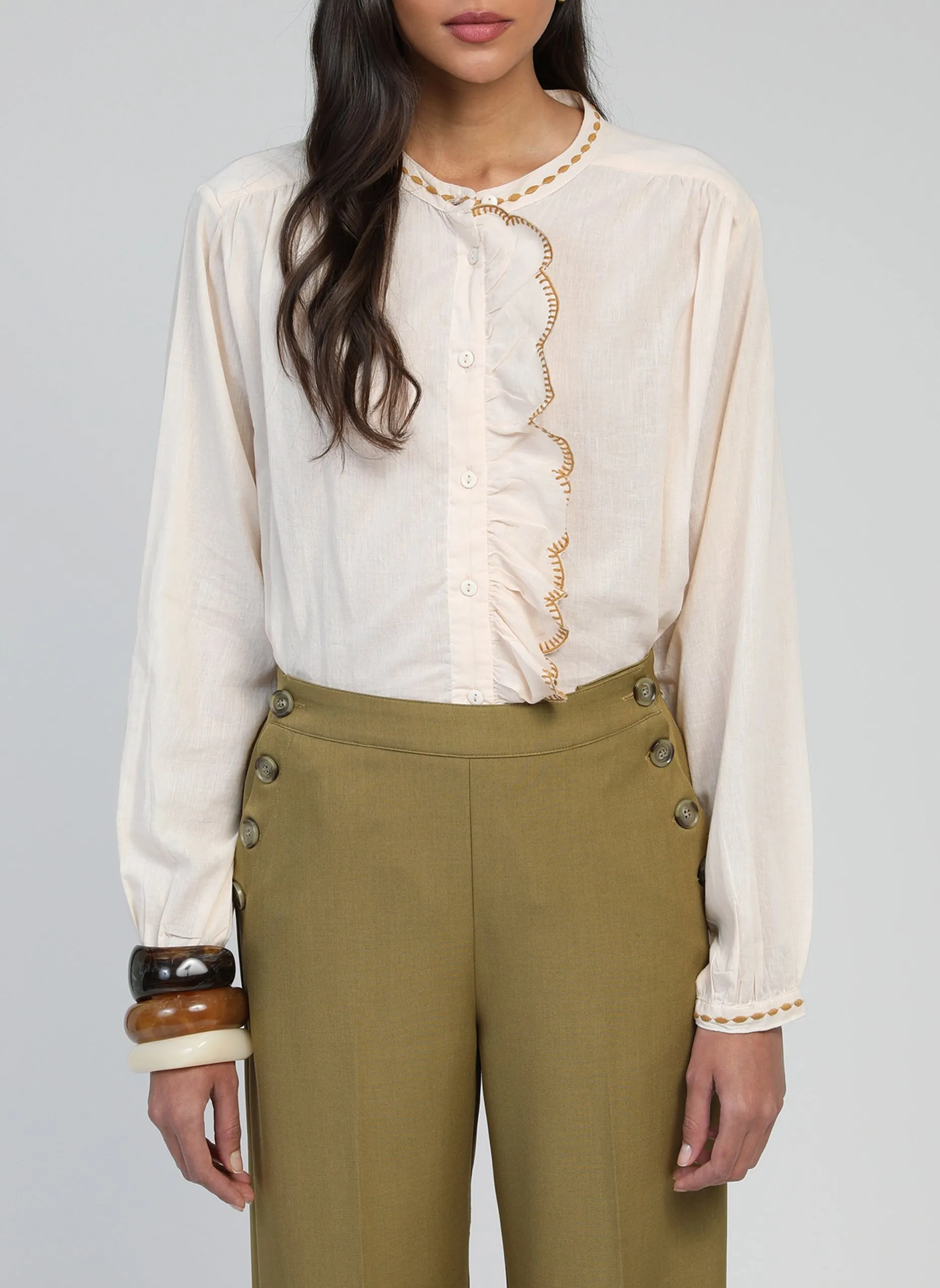 Chemise droite à détails brodés Rose SOUFIANA