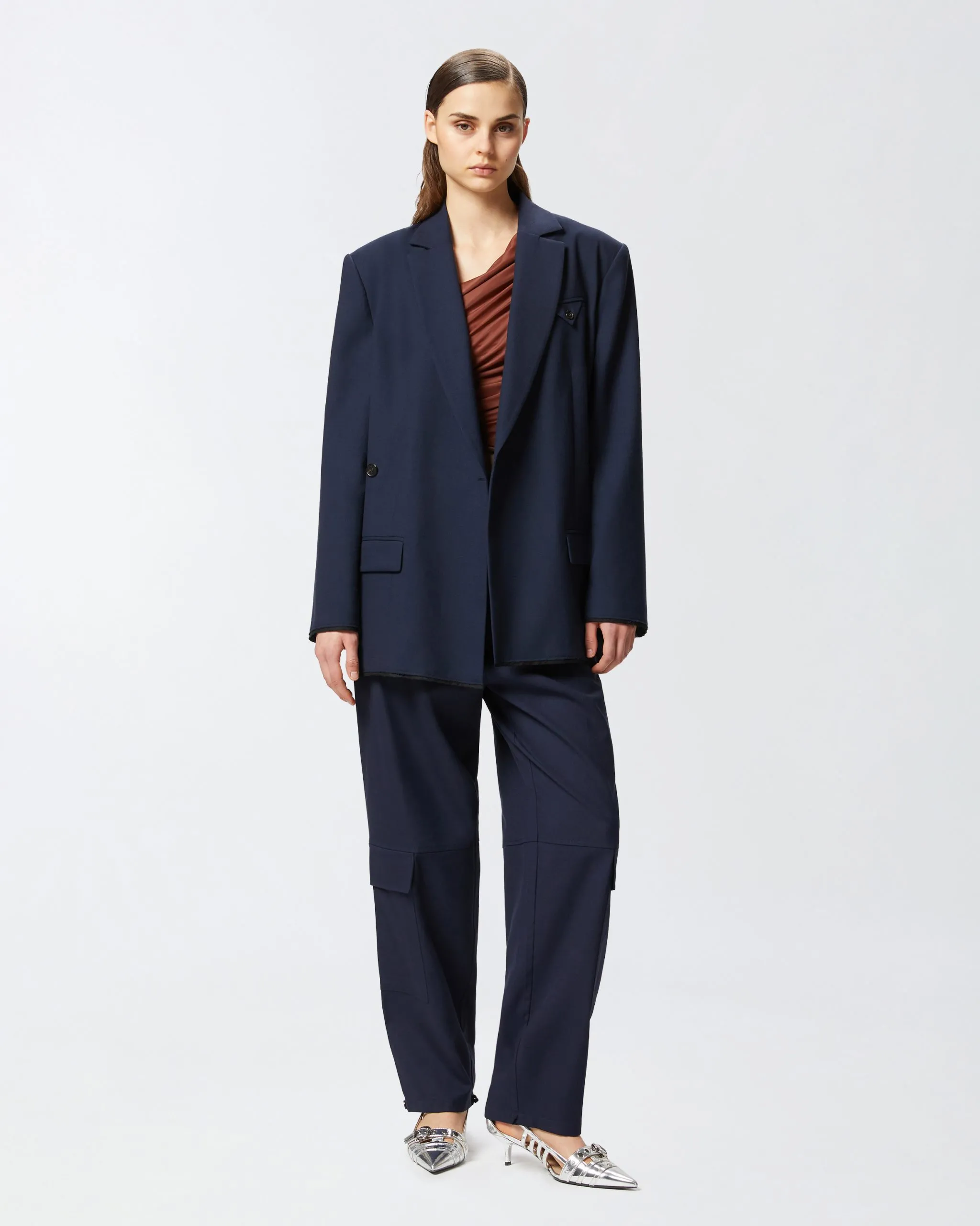 Pantalon cargo avec ceinture assortie Bleu