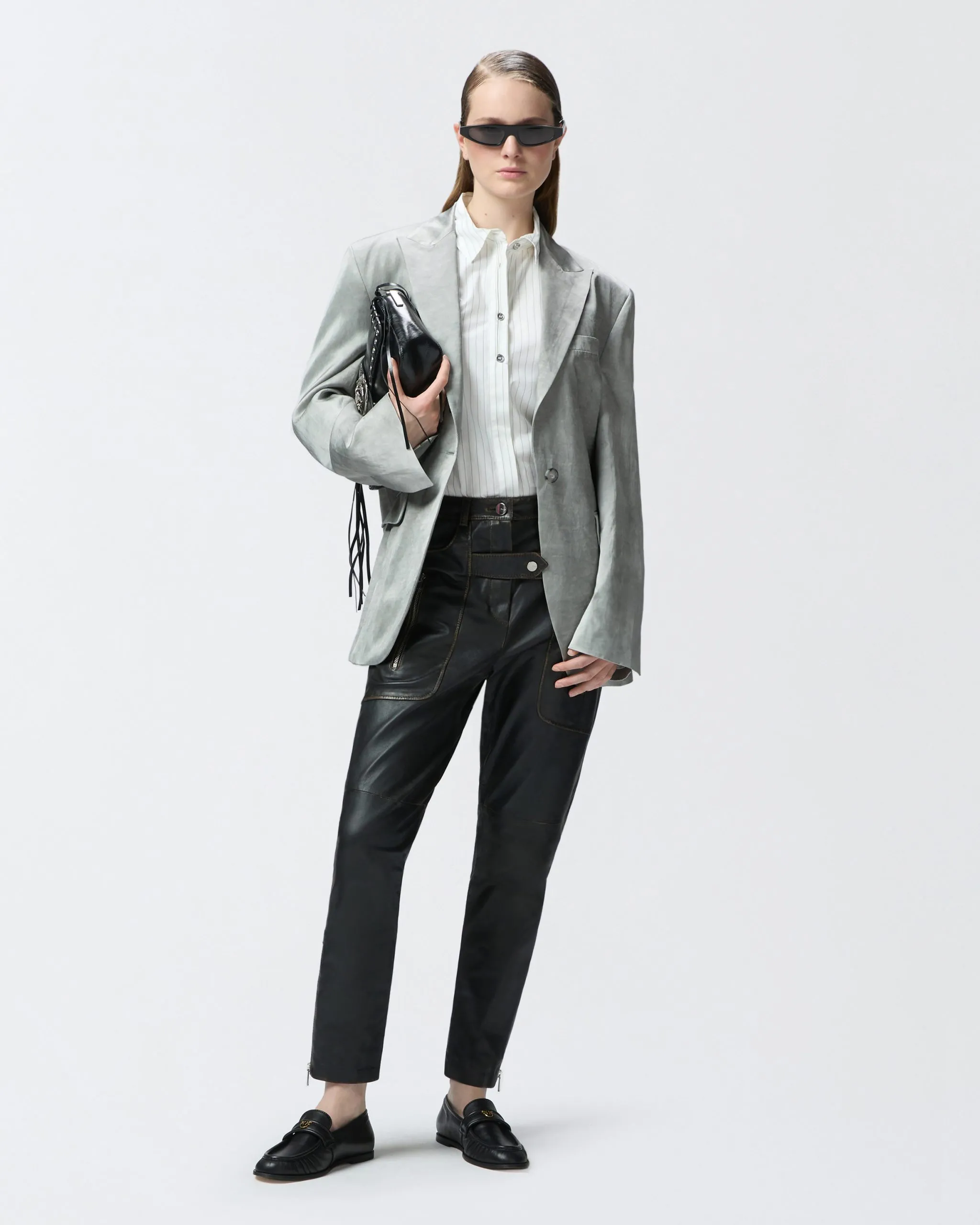 Pantalon biker en cuir avec fermeture zippée Noir