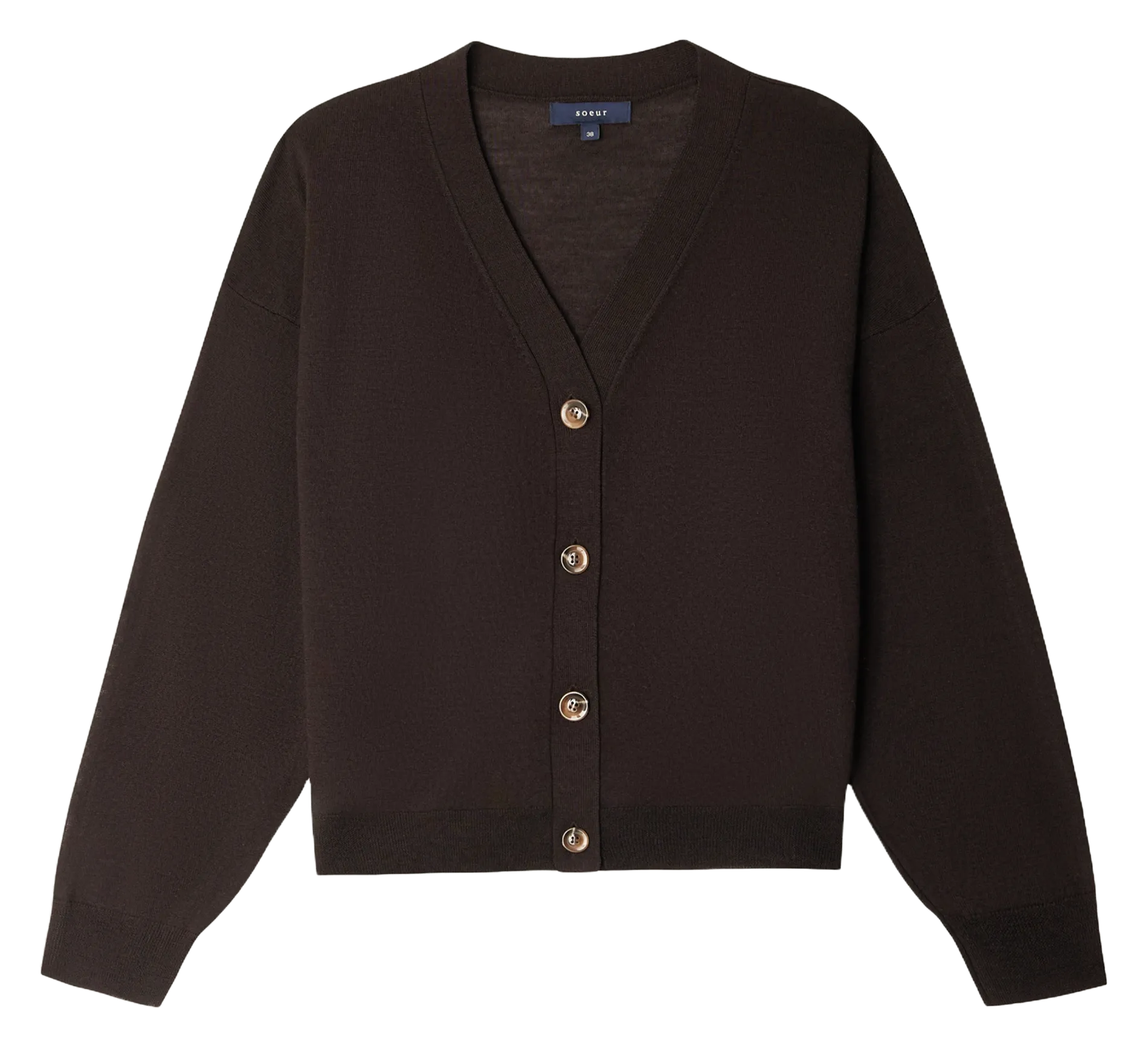 Cardigan à col V en laine Marron IDEM