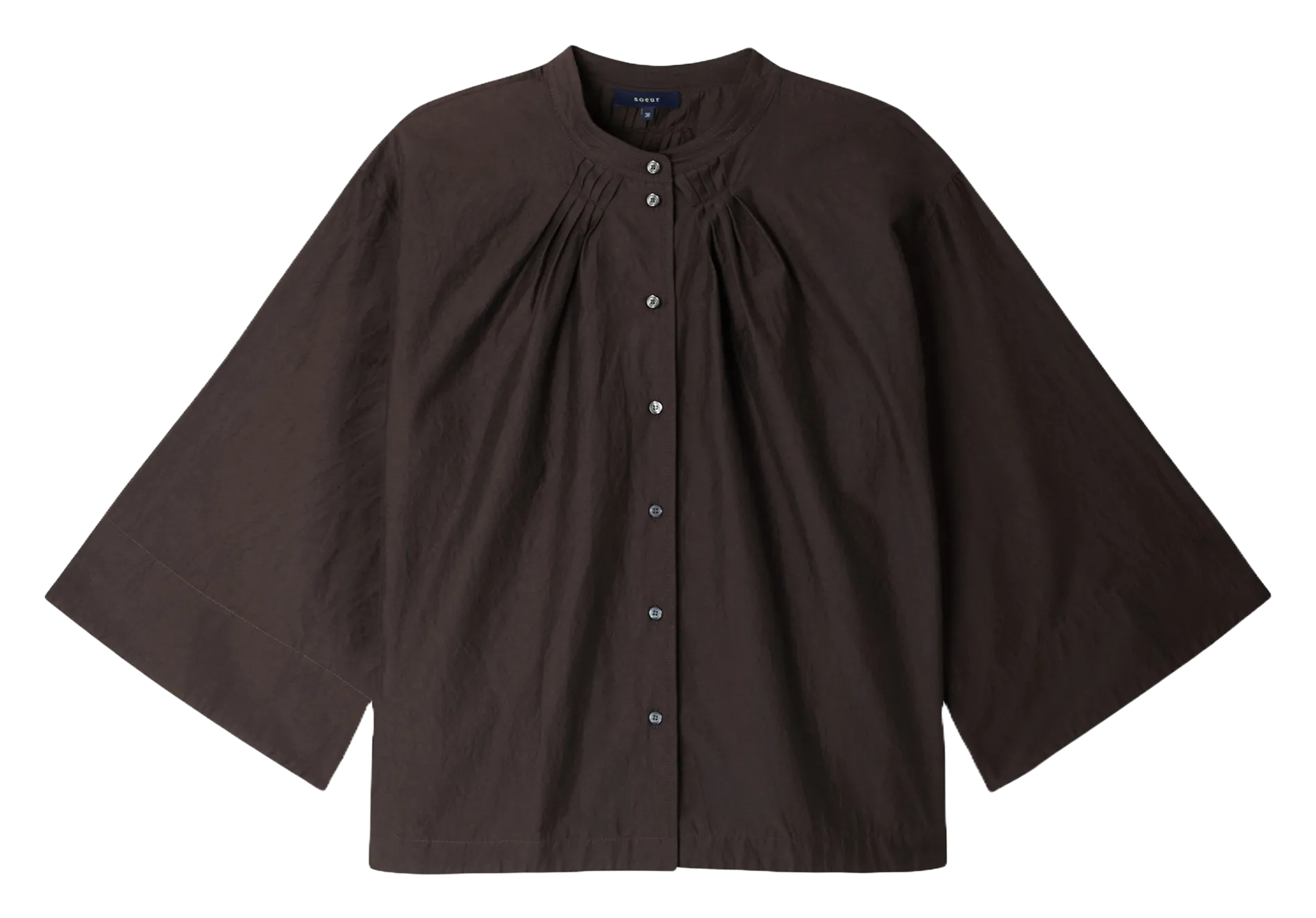 Blouse col rond en coton mélangé Marron BUCAREST