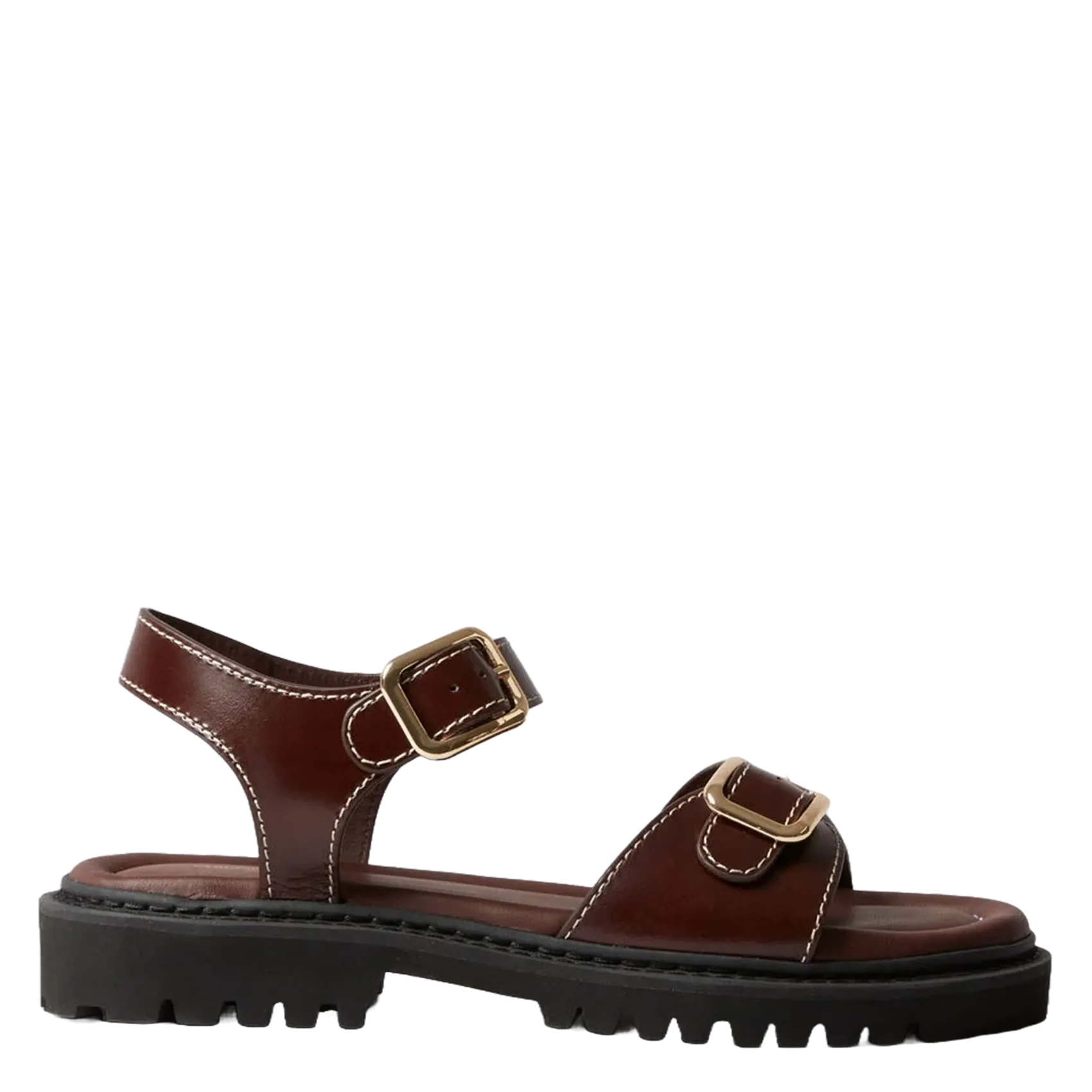 Sandales plate en cuir Marron