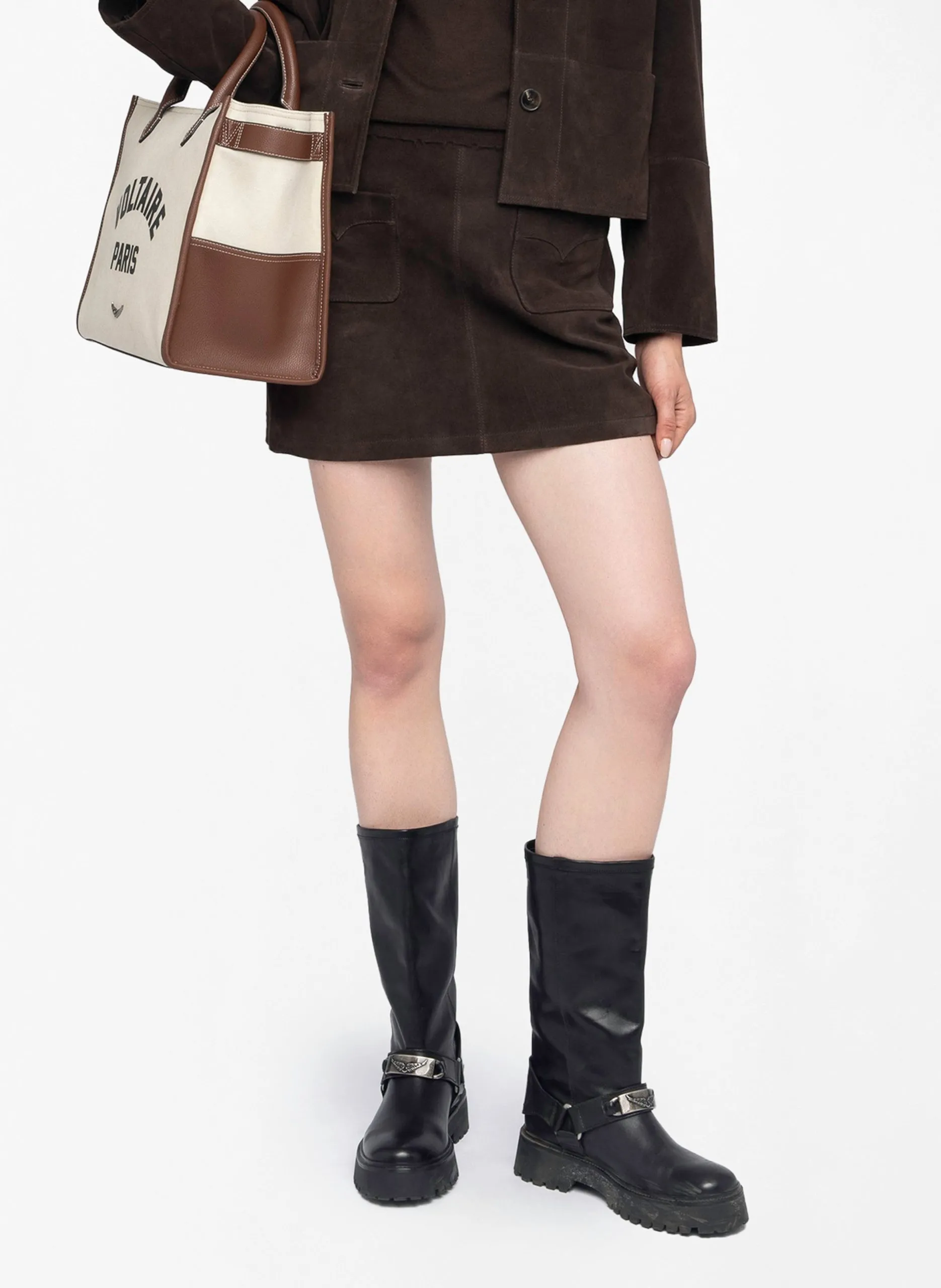 Jupe courte en cuir Marron JAIME