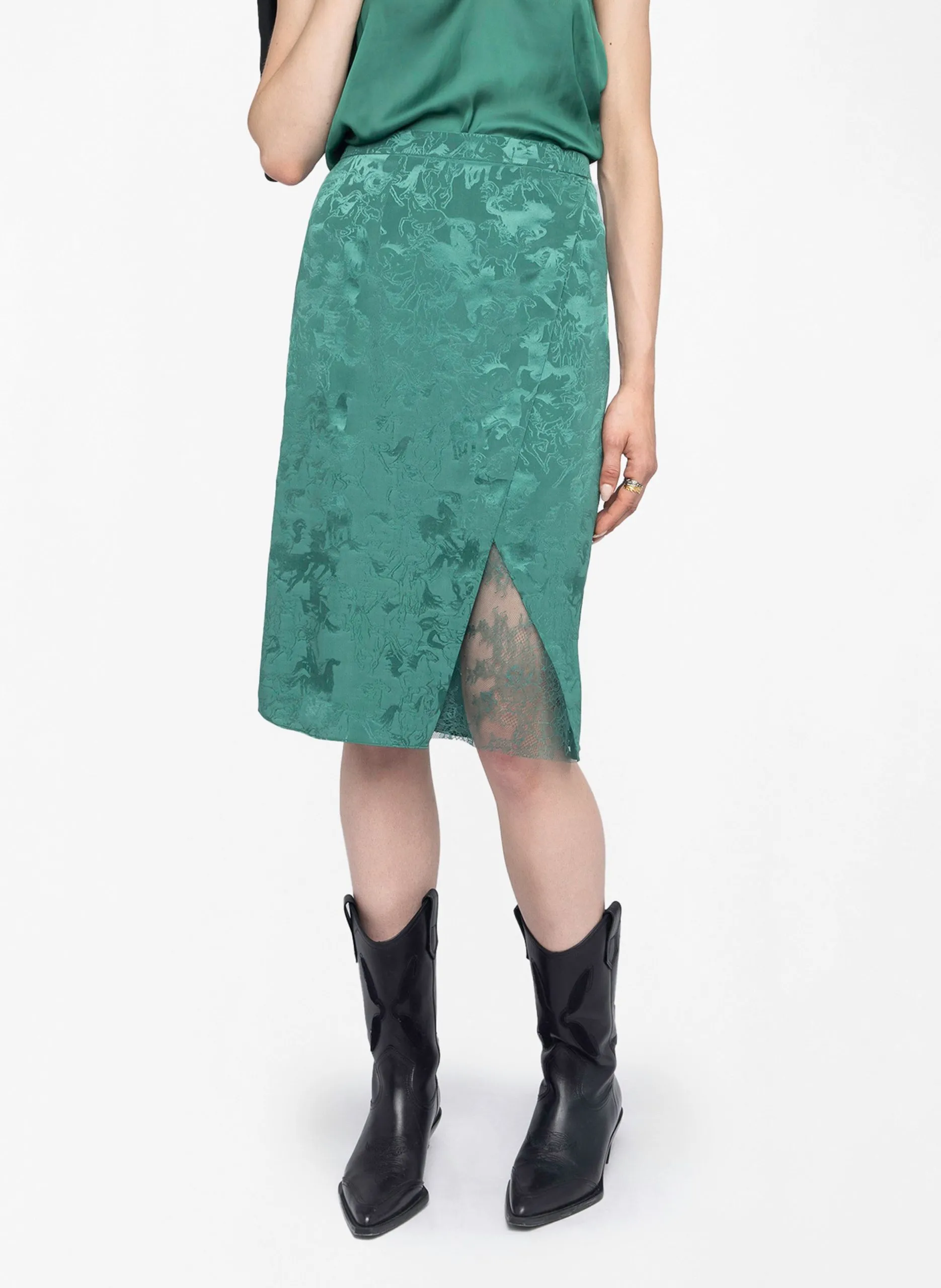 Jupe midi en soie Vert JULEN