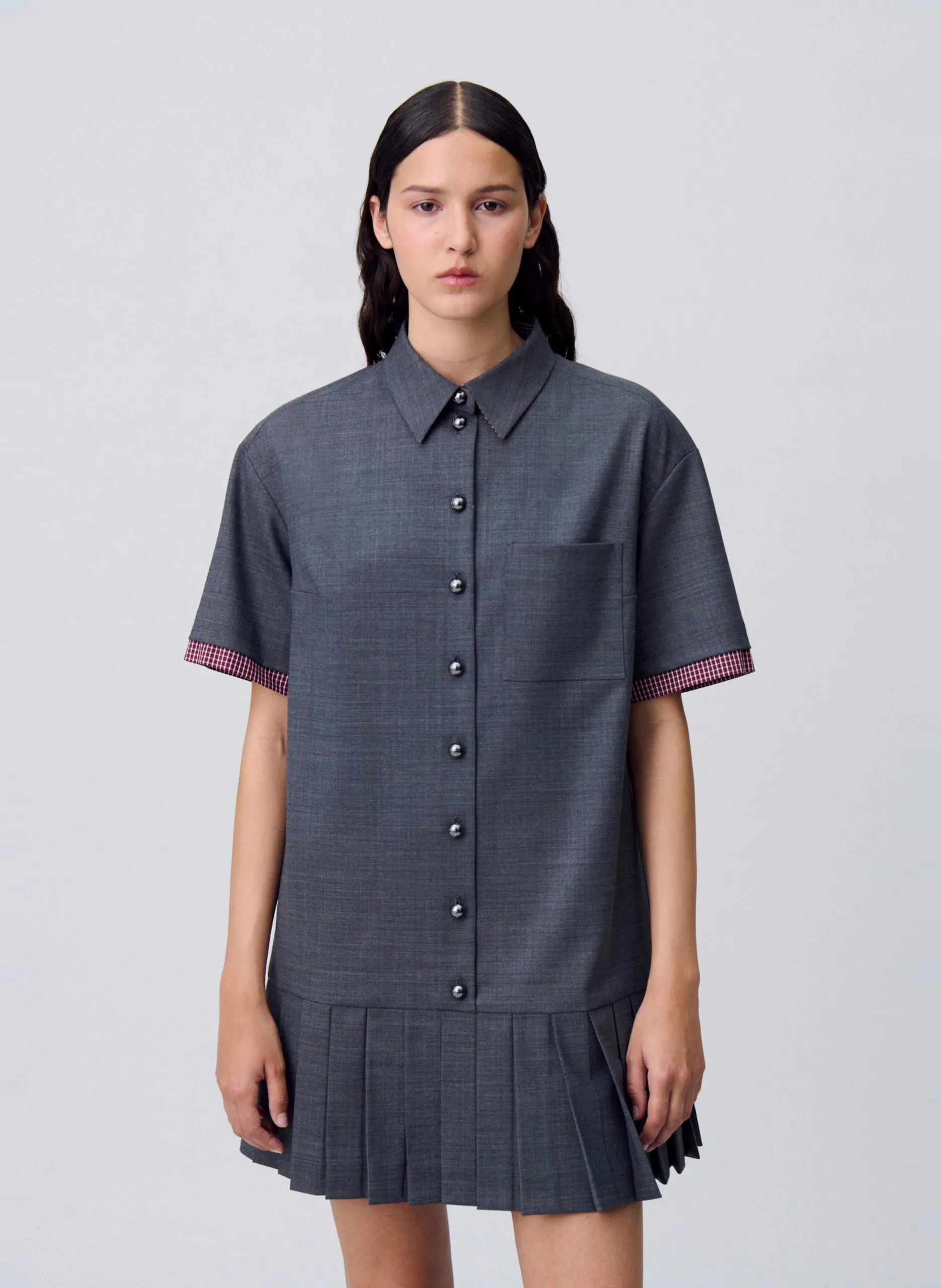 Robe courte en laine mélangéz Gris