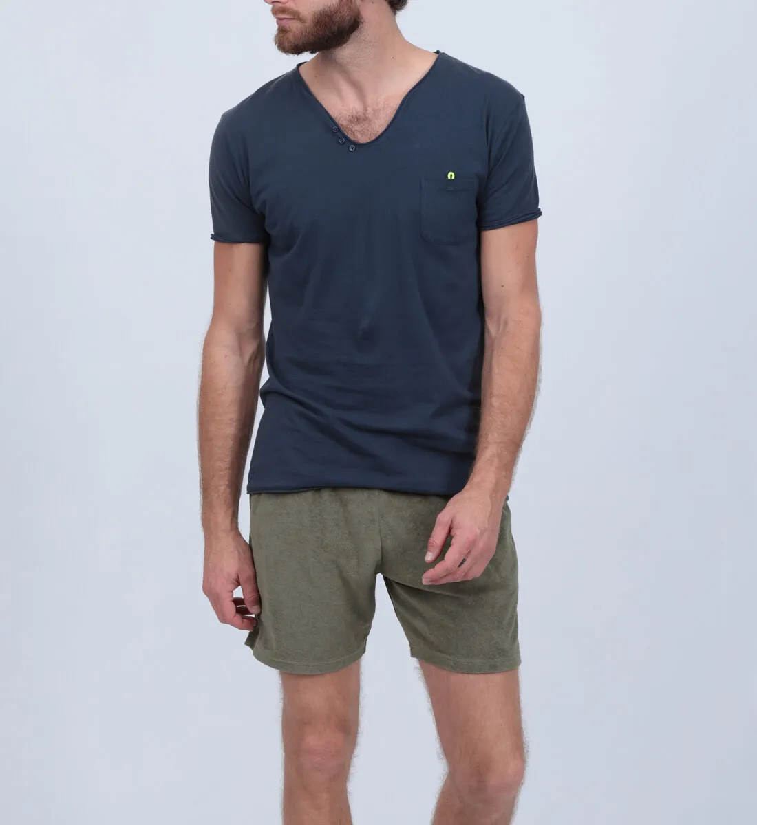 T-shirt col tunisien Bleu