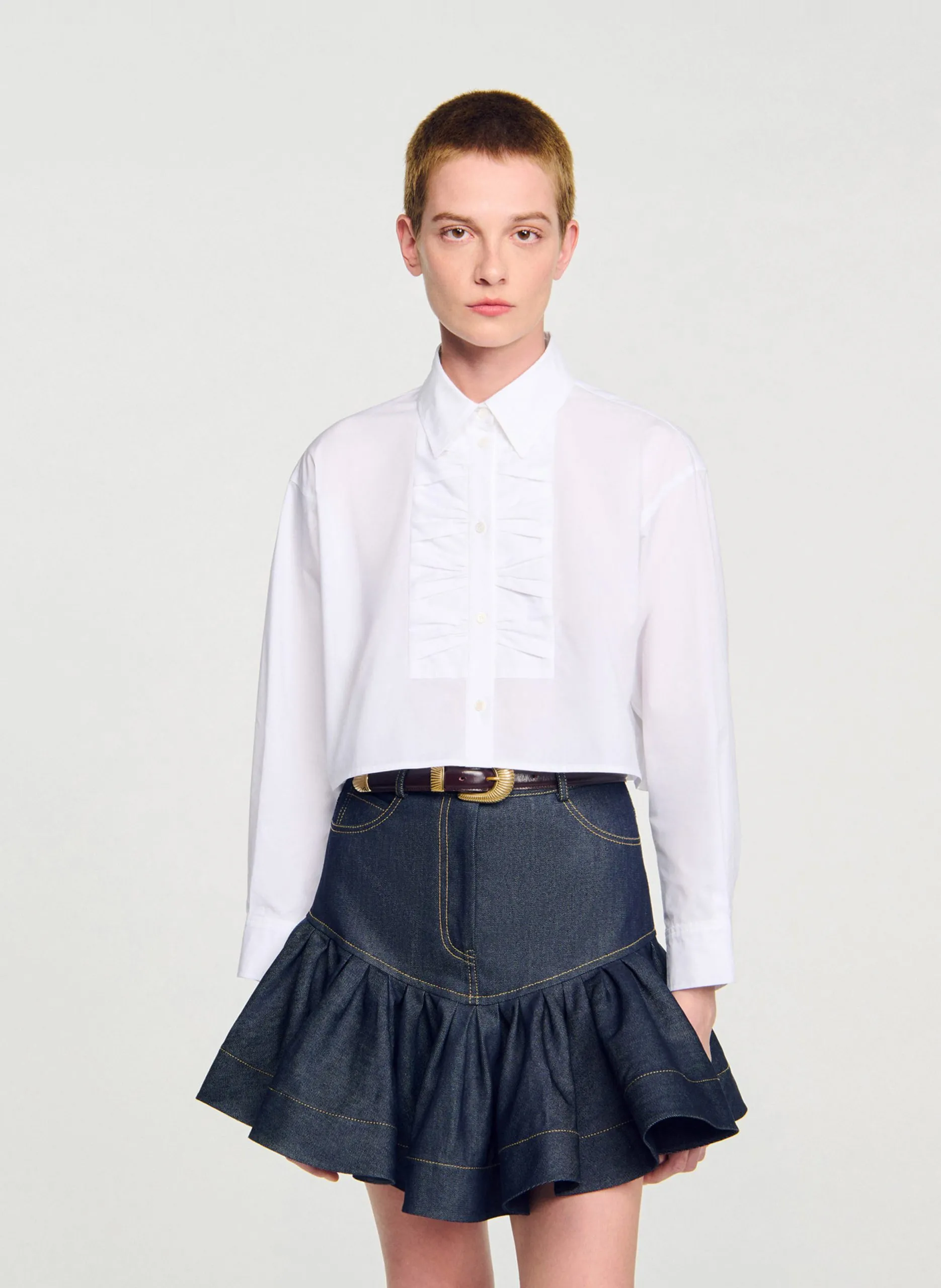 Chemise courte ample unie Blanc