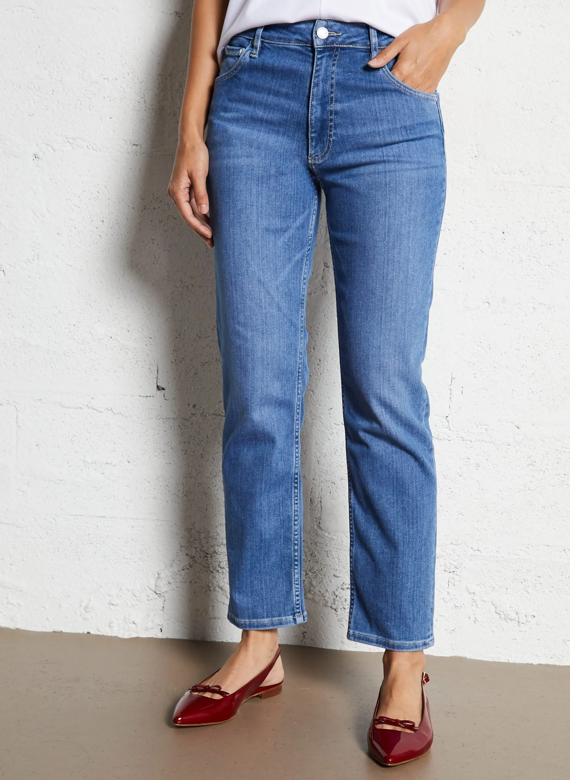 Jean droit en coton mélangé Bleu MILA