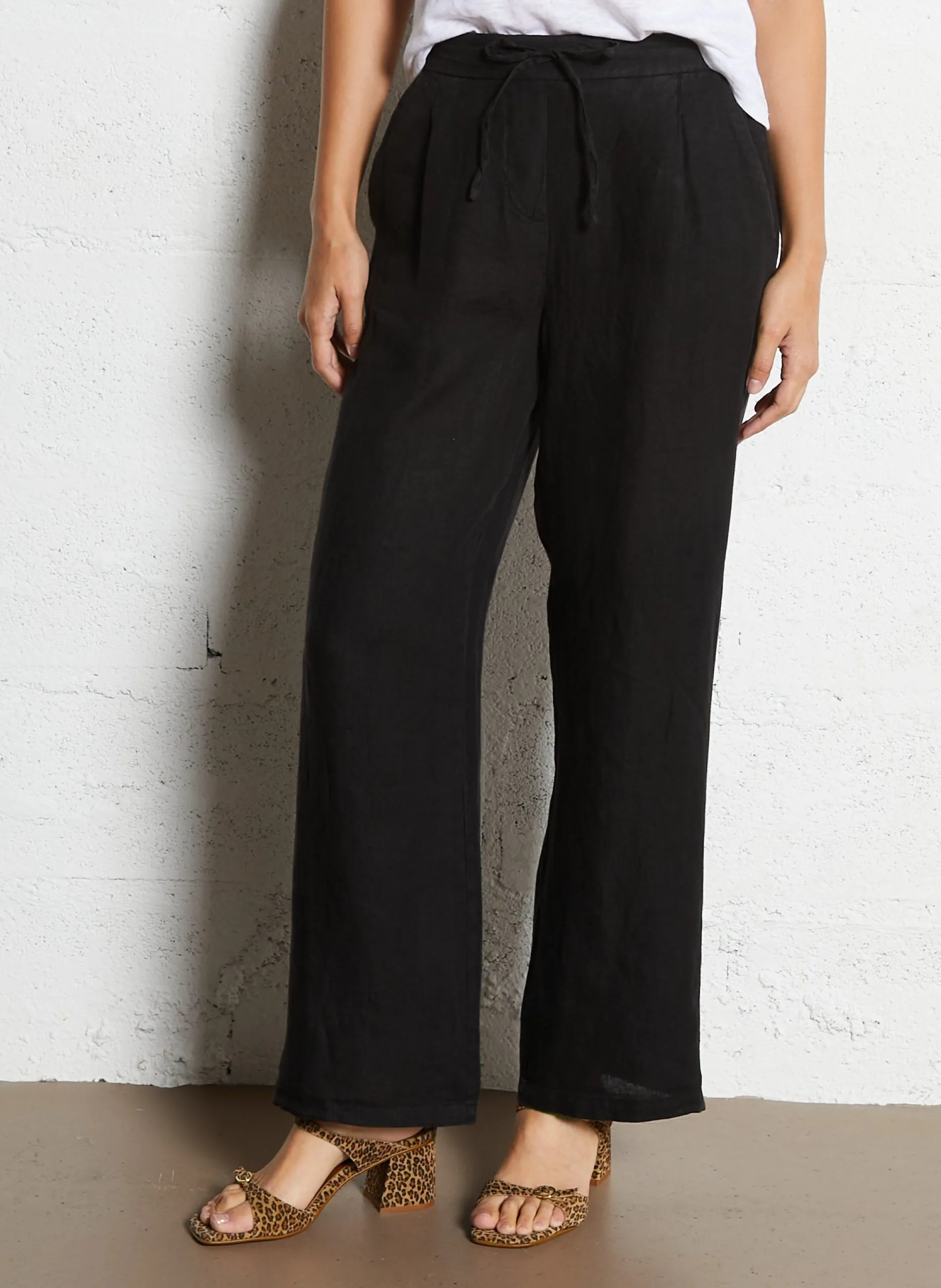 Pantalon droit taille haute en lin Noir PASKY