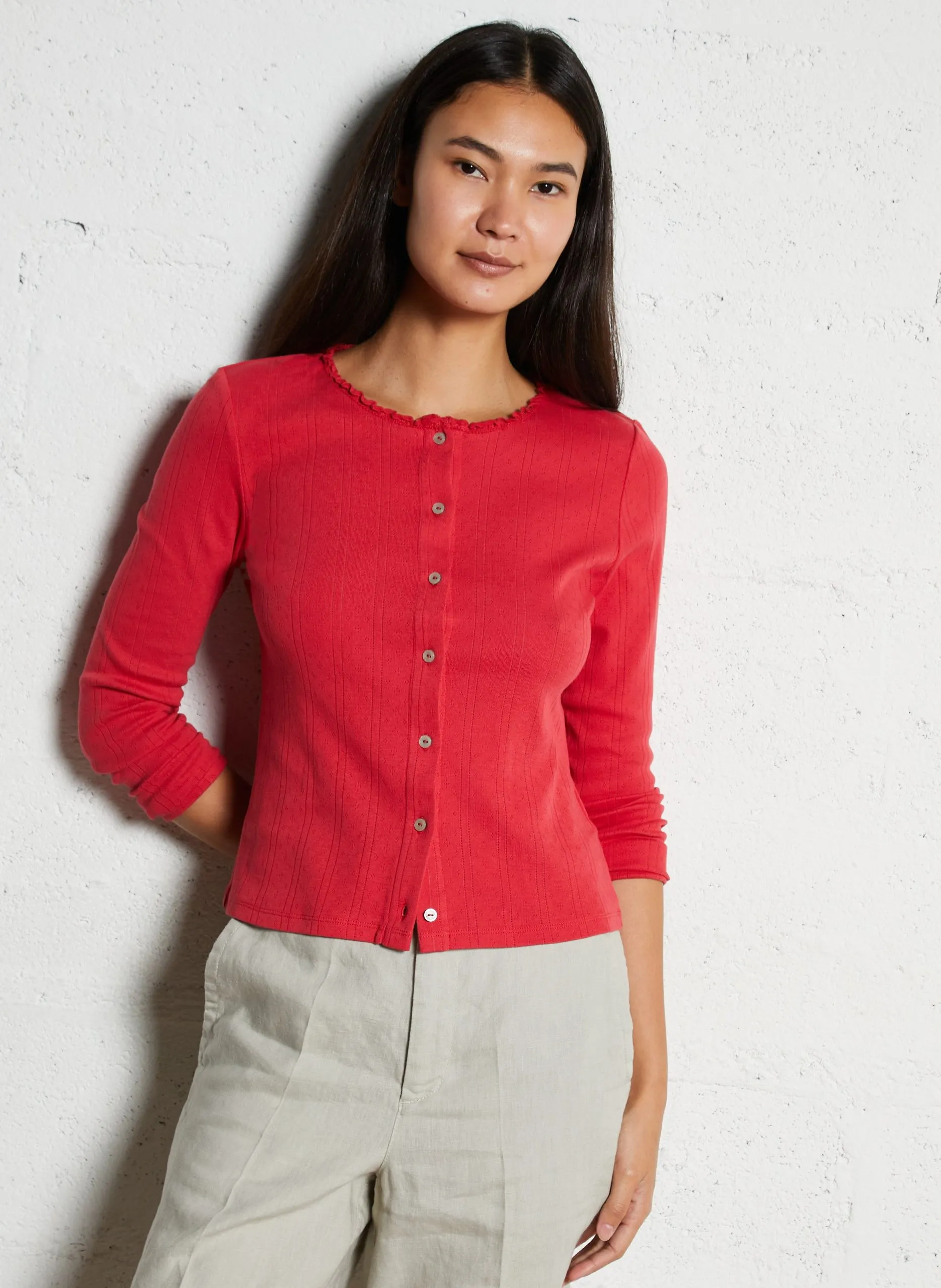 Cardigan droit en coton bio Rouge TOINE