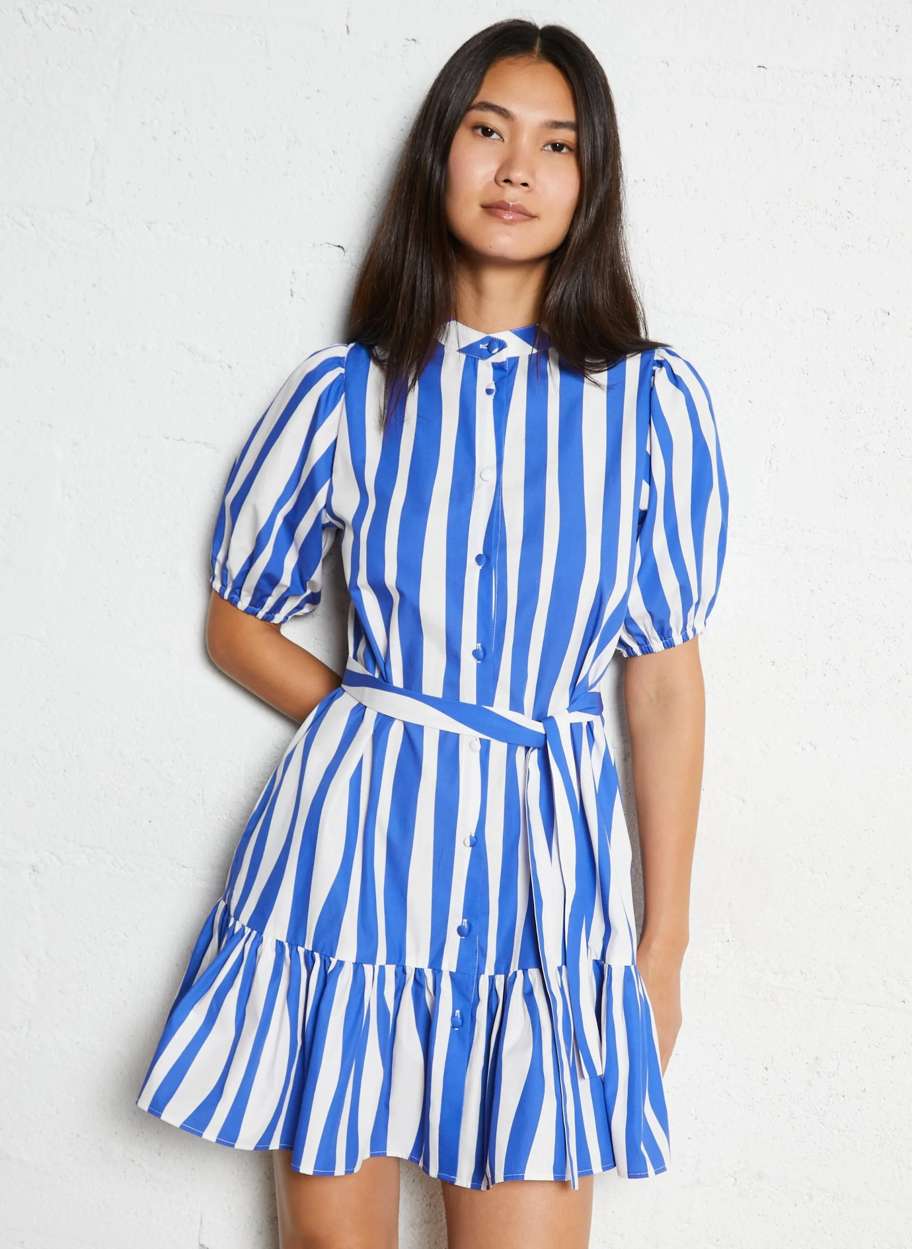 Robe courte en coton rayé Bleu CLEMENTINE