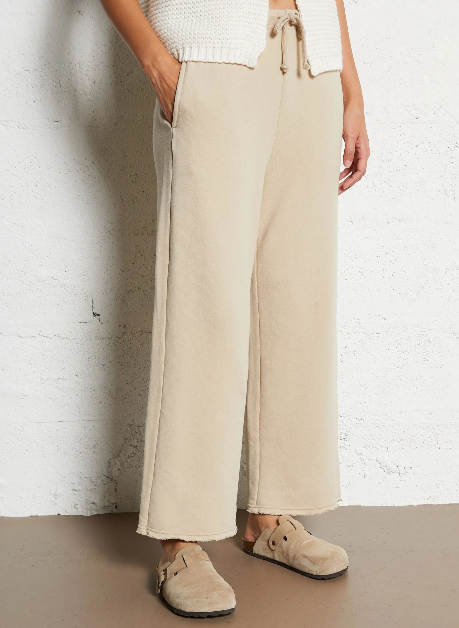 Jogging droit en coton mélangé Beige ATUBAY