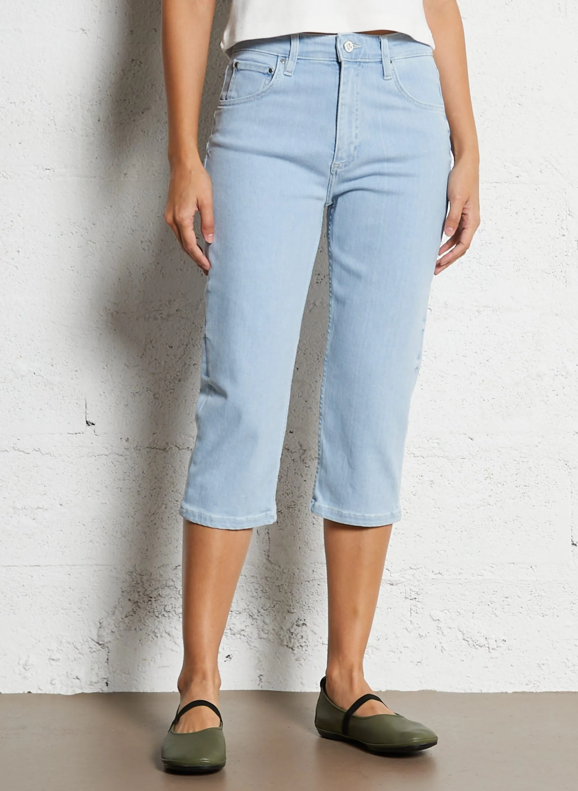 Pantacourt slim en coton mélangé Bleu LUNA