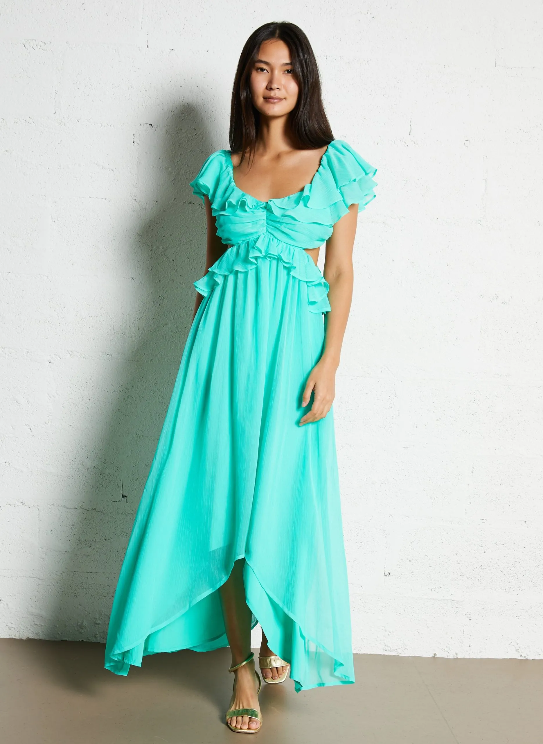 Robe longue col rond Vert RAYEN