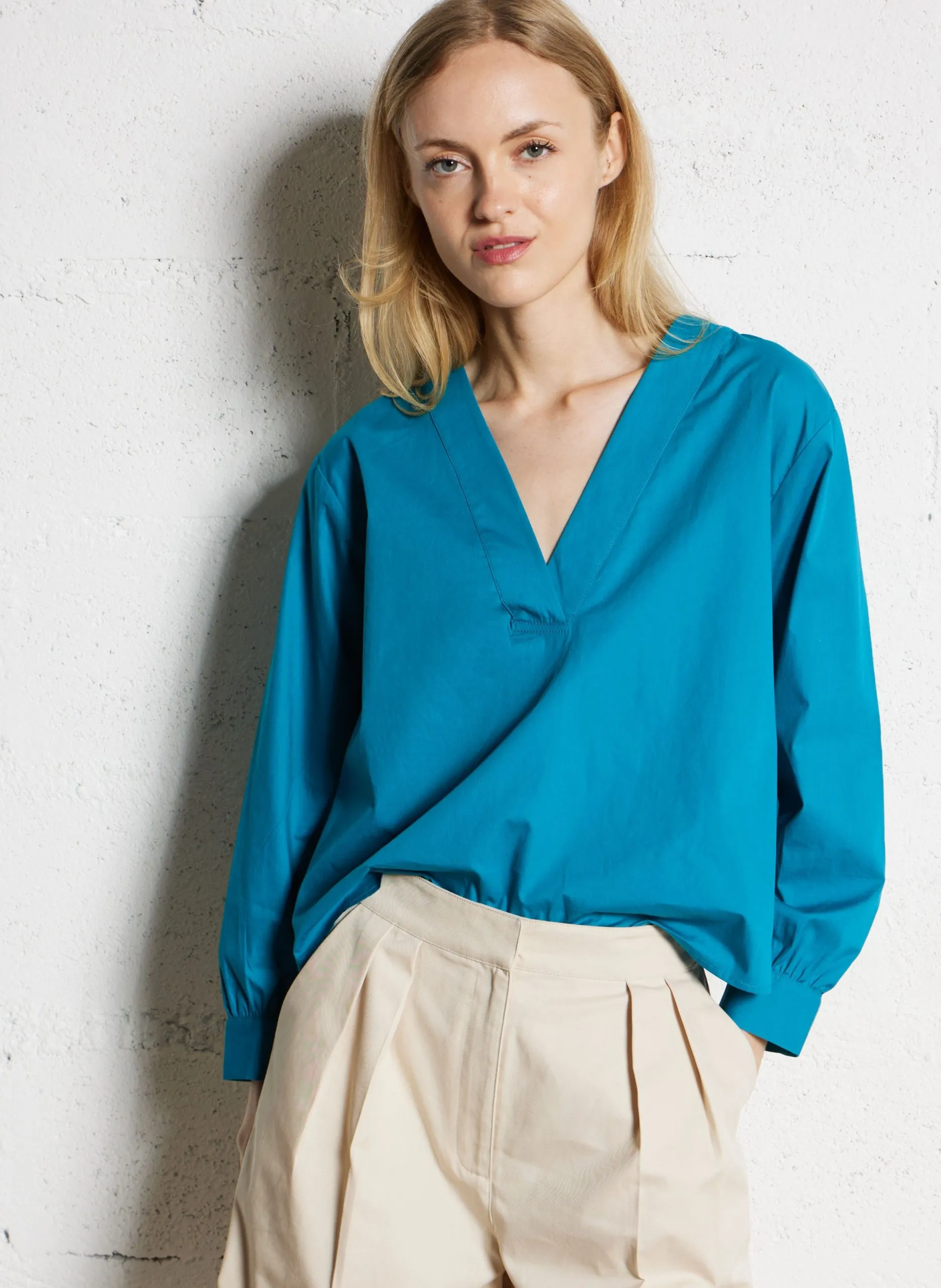 Blouse oversize en coton Bleu REMI